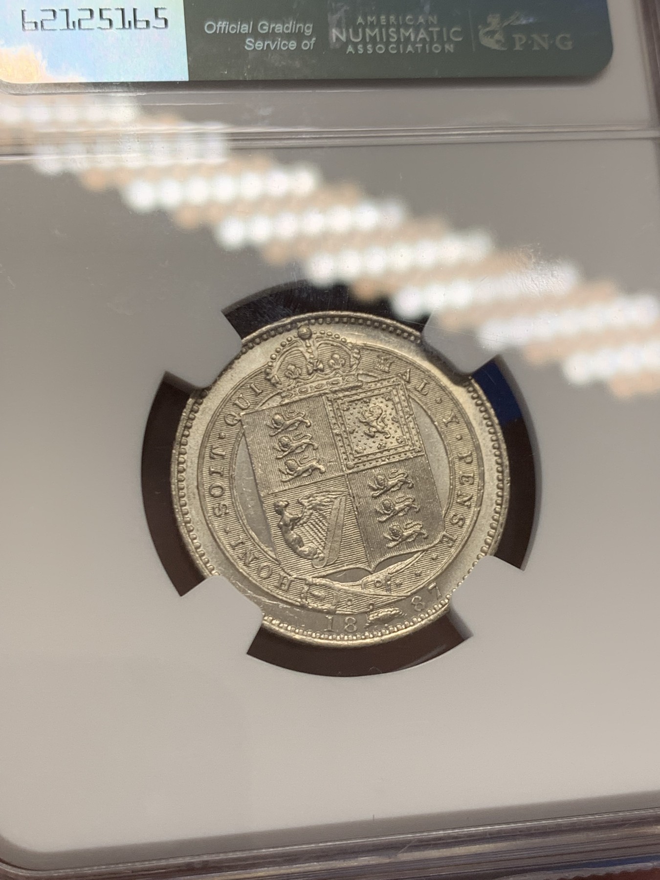 《竞宝斋》第243场-周日，周一 新年开场 (全场包邮) NGC MS61 英国1887年维多利亚高冠1先令银币 白霜光 细节漂亮 干净清爽