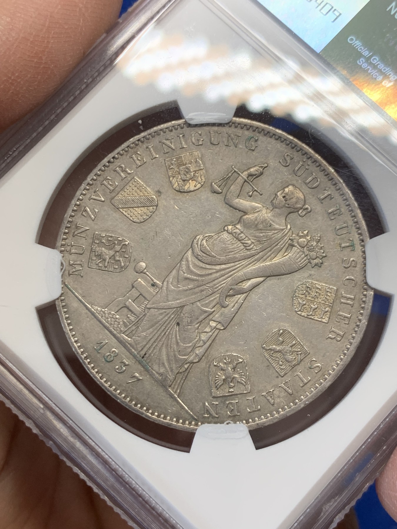 《竞宝斋》第243场-周日，周一 新年开场 (全场包邮) NGC AU58 德国 1837 巴伐利亚货币同盟 2泰勒大银币 底板不错 细节也好