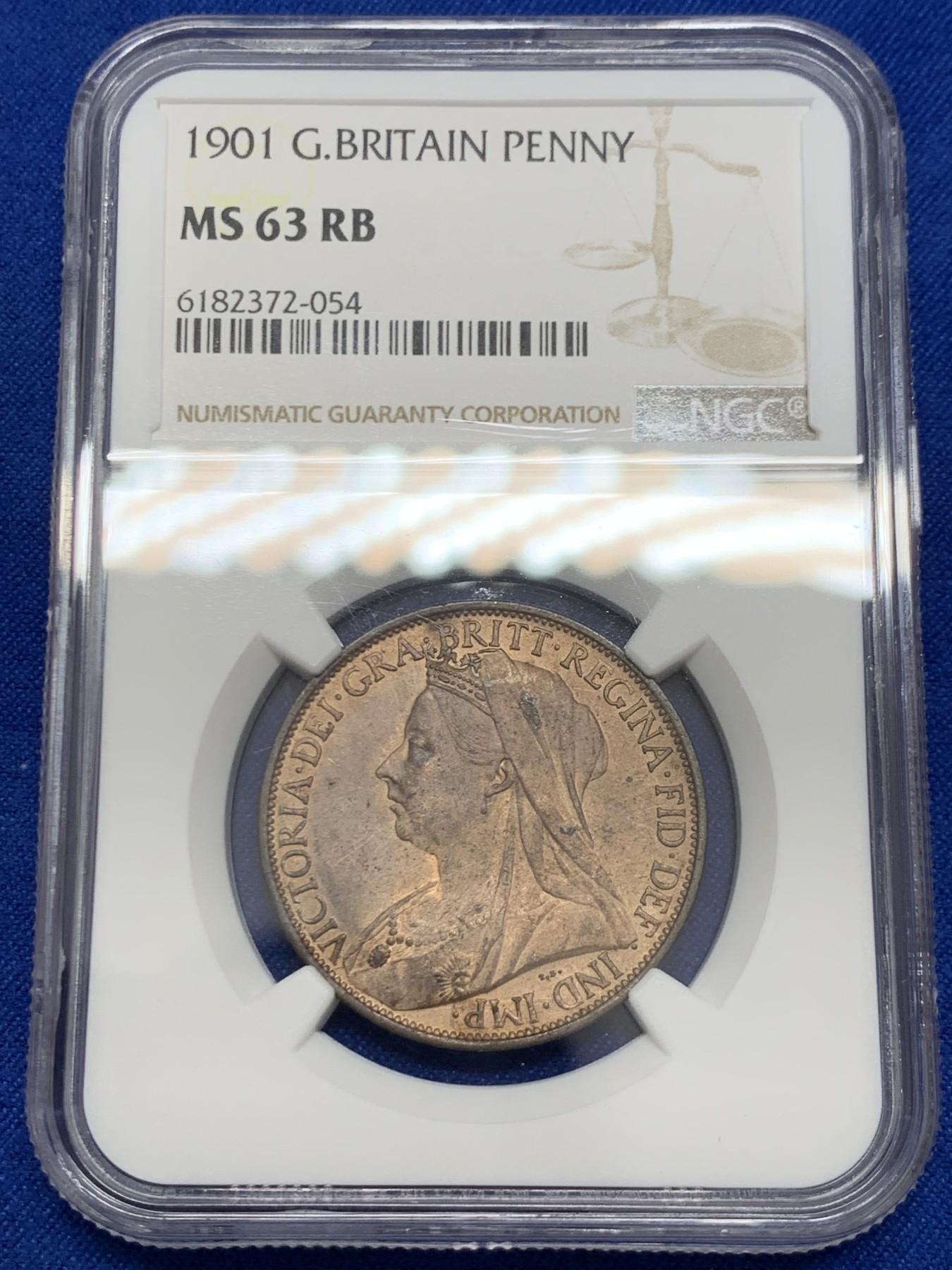 《竞宝斋》第243场-周日，周一 新年开场 (全场包邮) NGC MS63RB 英国 1901年 维多利亚披纱头像 1便士 铜币