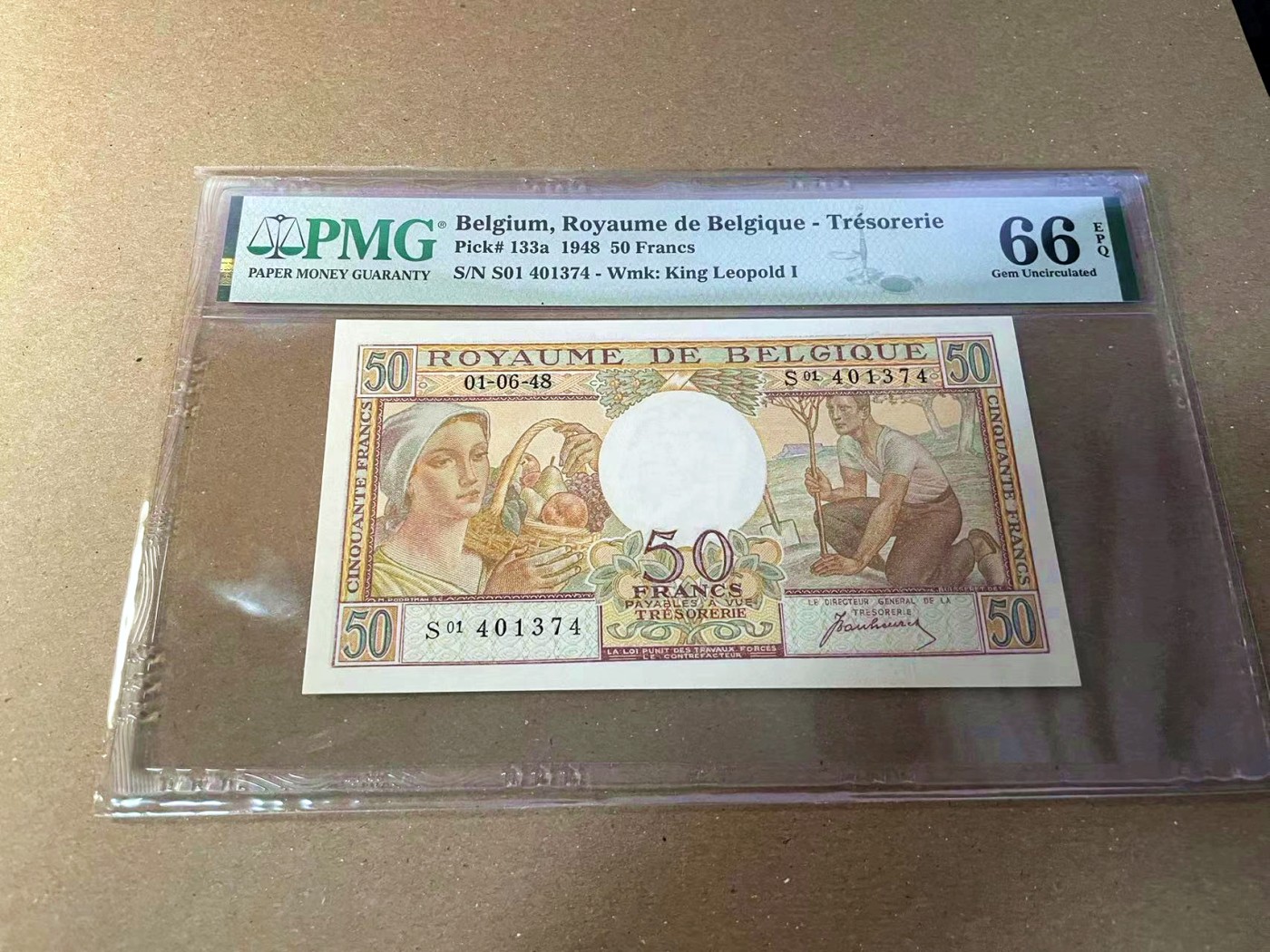 【Blue Auction】✨世界纸币精拍第440期【精】 比利时 1948年50法郎 PMG66EPQ 