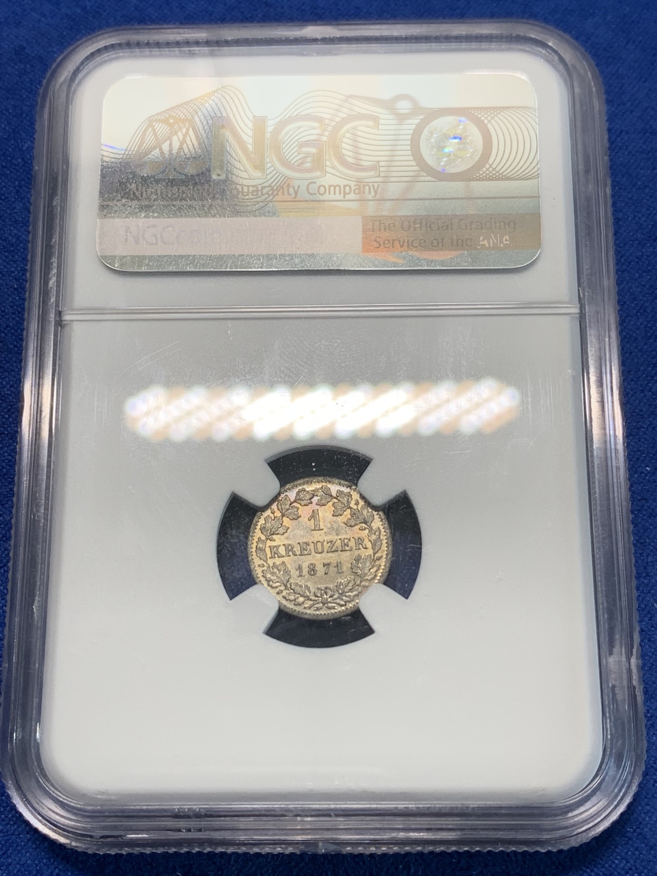 《竞宝斋》第243场-周日，周一 新年开场 (全场包邮) NGC MS63 1871年德国巴伐利亚1克鲁泽银币，精美包浆