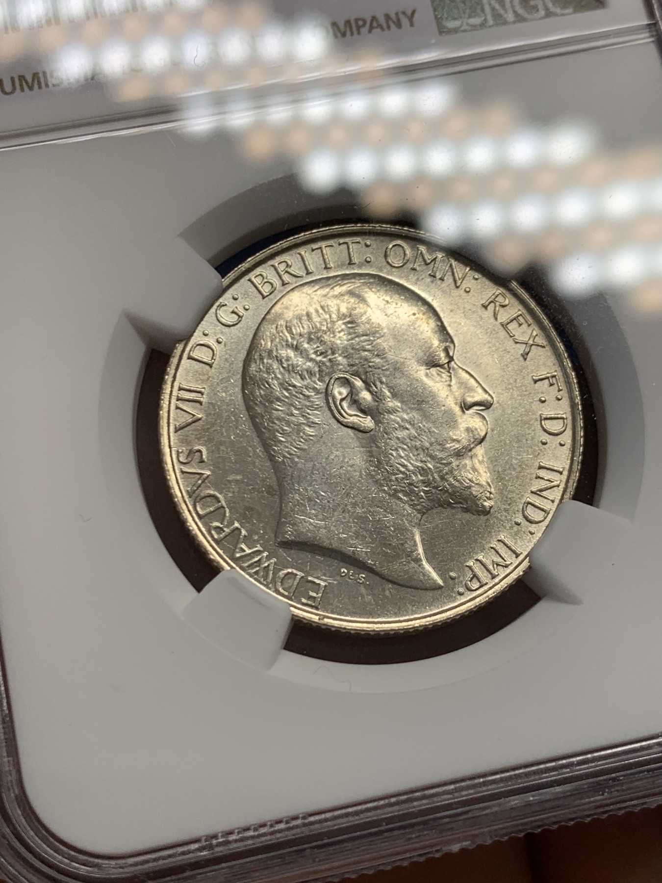 《竞宝斋》第243场-周日，周一 新年开场 (全场包邮) NGC UNC 英国1902年爱德华七世海神弗洛林（2先令）银币