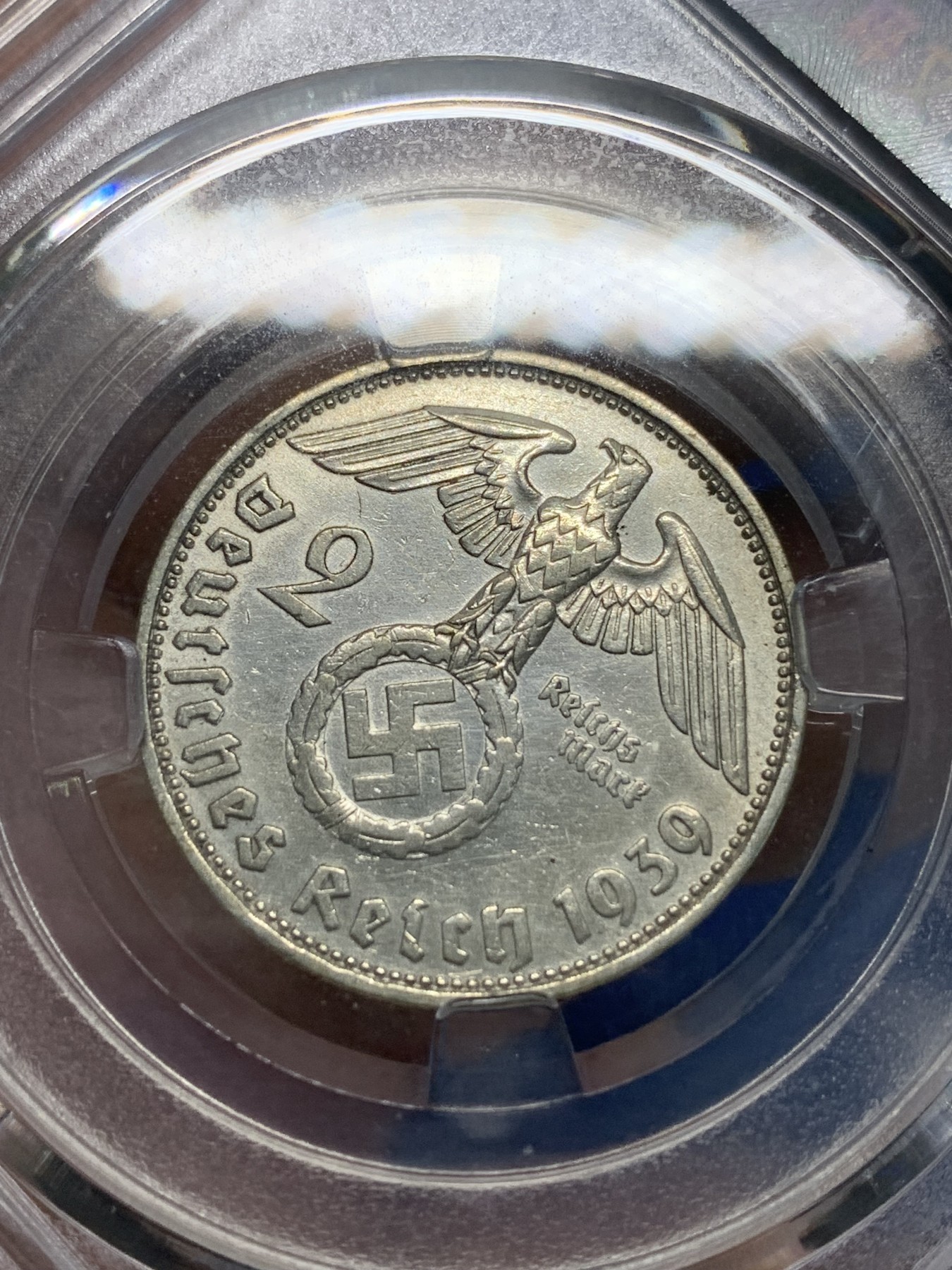 《竞宝斋》第243场-周日，周一 新年开场 (全场包邮) 保粹 MS62 德国兴登堡1939年2马克银币 不错的品种