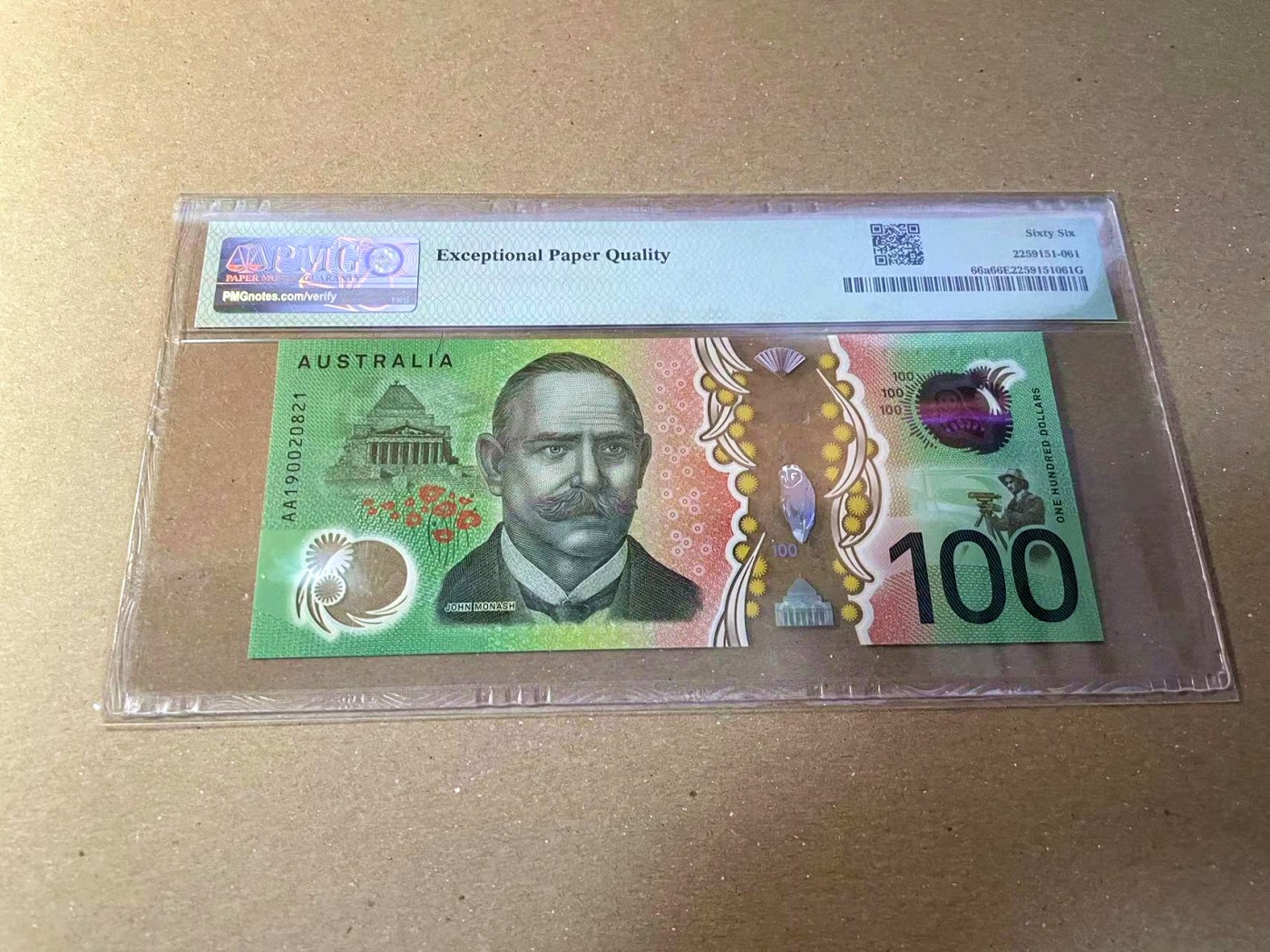 【Blue Auction】✨世界纸币精拍第440期【精】 【AA冠无47】澳大利亚 2019年100元 PMG66EPQ
