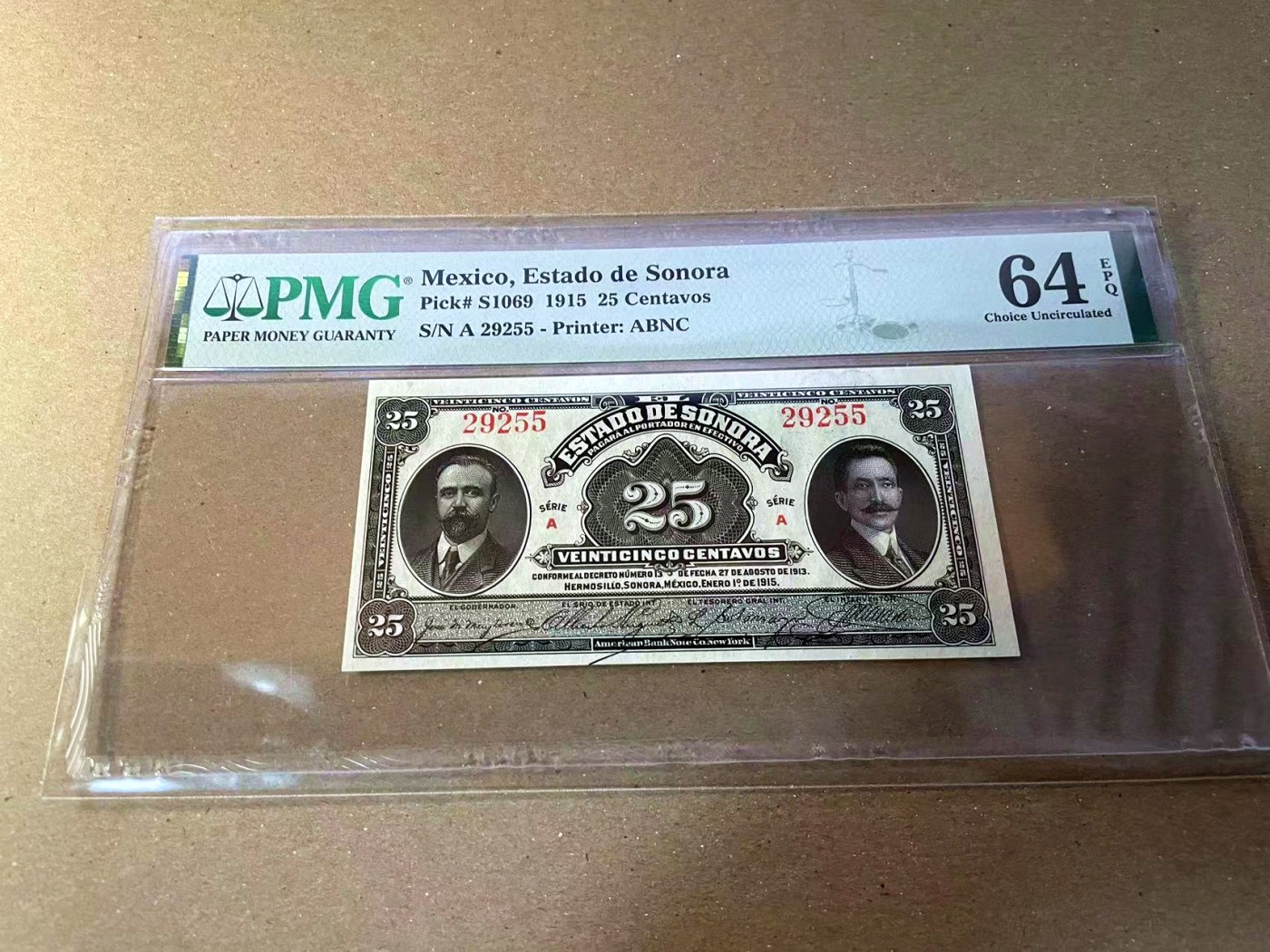 【Blue Auction】✨世界纸币精拍第440期【精】 【A冠无47】墨西哥 1915年25分 ABNC PMG64EPQ 