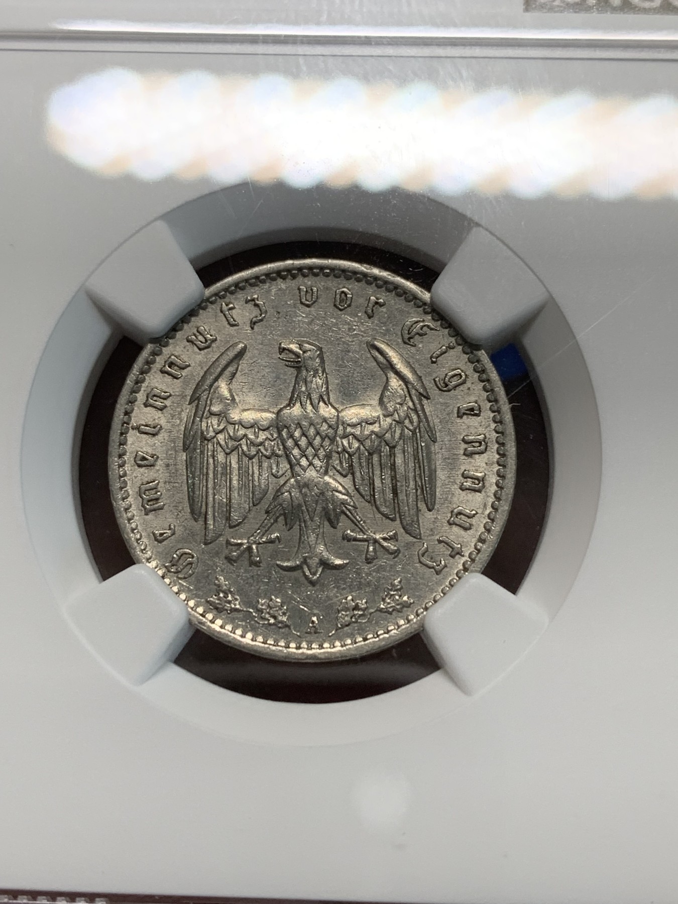 《竞宝斋》第243场-周日，周一 新年开场 (全场包邮) NGC MS62 1934年A版德国1马克纯镍币，此版本首年。少见品质，MS稀少。