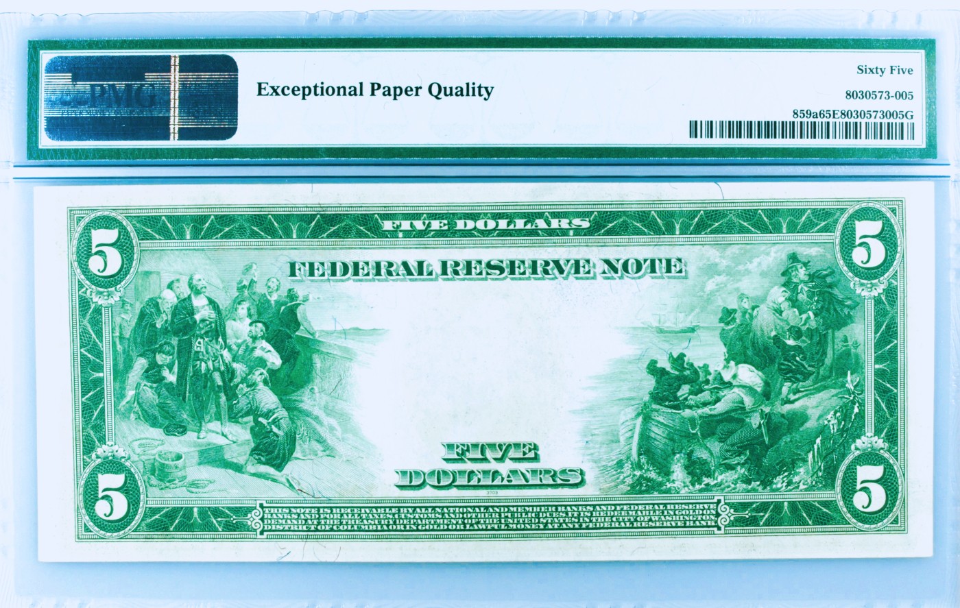 【Blue Auction】✨世界纸币精拍第440期【精】 【仅2张更高分 少见版本】美国 早期 1914年5美金 林肯 朝圣者登陆 雕刻精美 PMG65EPQ 绝品 