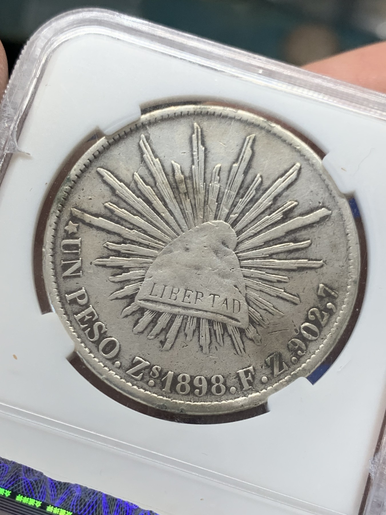 《竞宝斋》第243场-周日，周一 新年开场 (全场包邮) 众诚祥评 XF45 墨西哥1898年直边鹰洋银币 细节见图