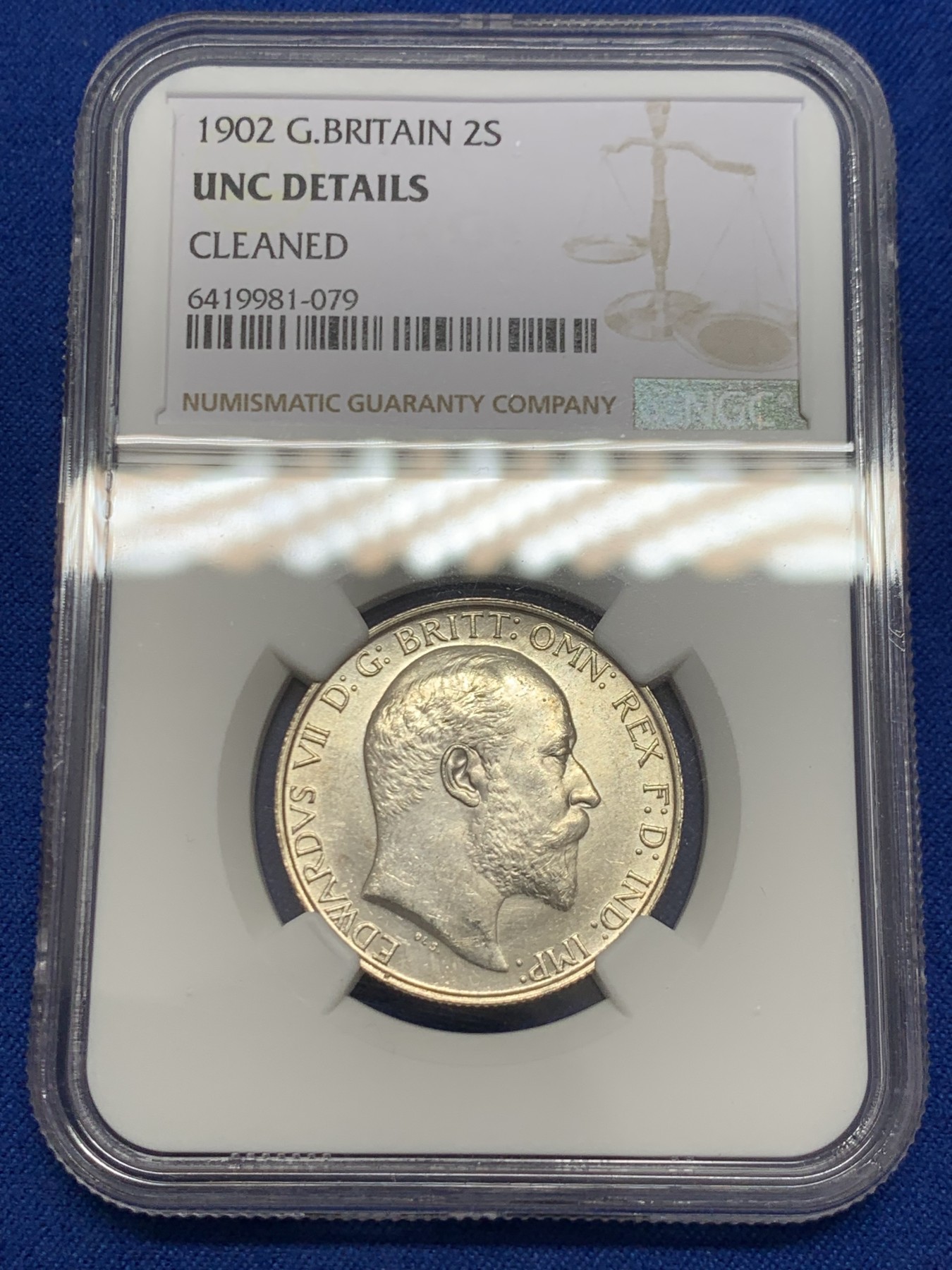 《竞宝斋》第243场-周日，周一 新年开场 (全场包邮) NGC UNC 英国1902年爱德华七世海神弗洛林（2先令）银币