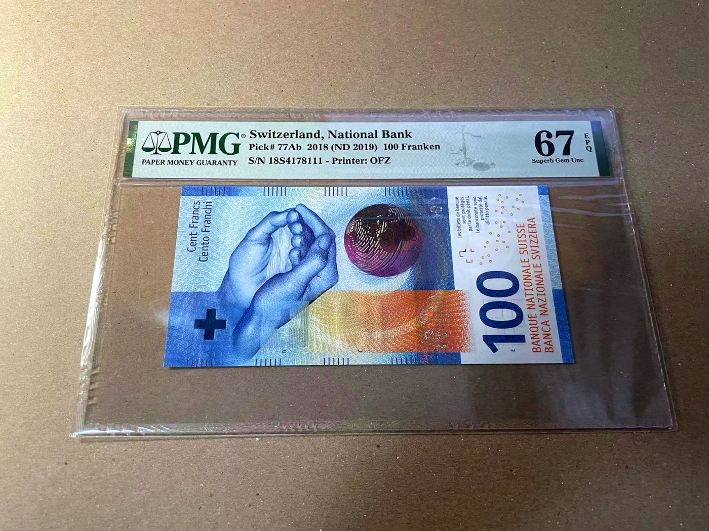 【Blue Auction】✨世界纸币精拍第440期【精】 【111豹子号】瑞士 2018年100法郎 PMG67EPQ 高分