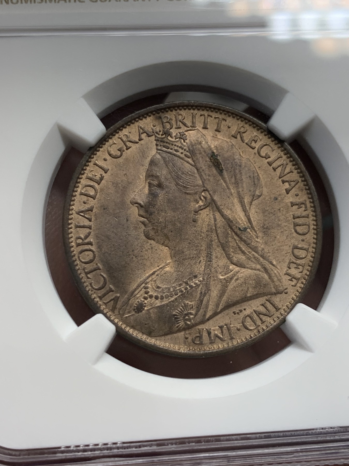 《竞宝斋》第243场-周日，周一 新年开场 (全场包邮) NGC MS63RB 英国 1901年 维多利亚披纱头像 1便士 铜币