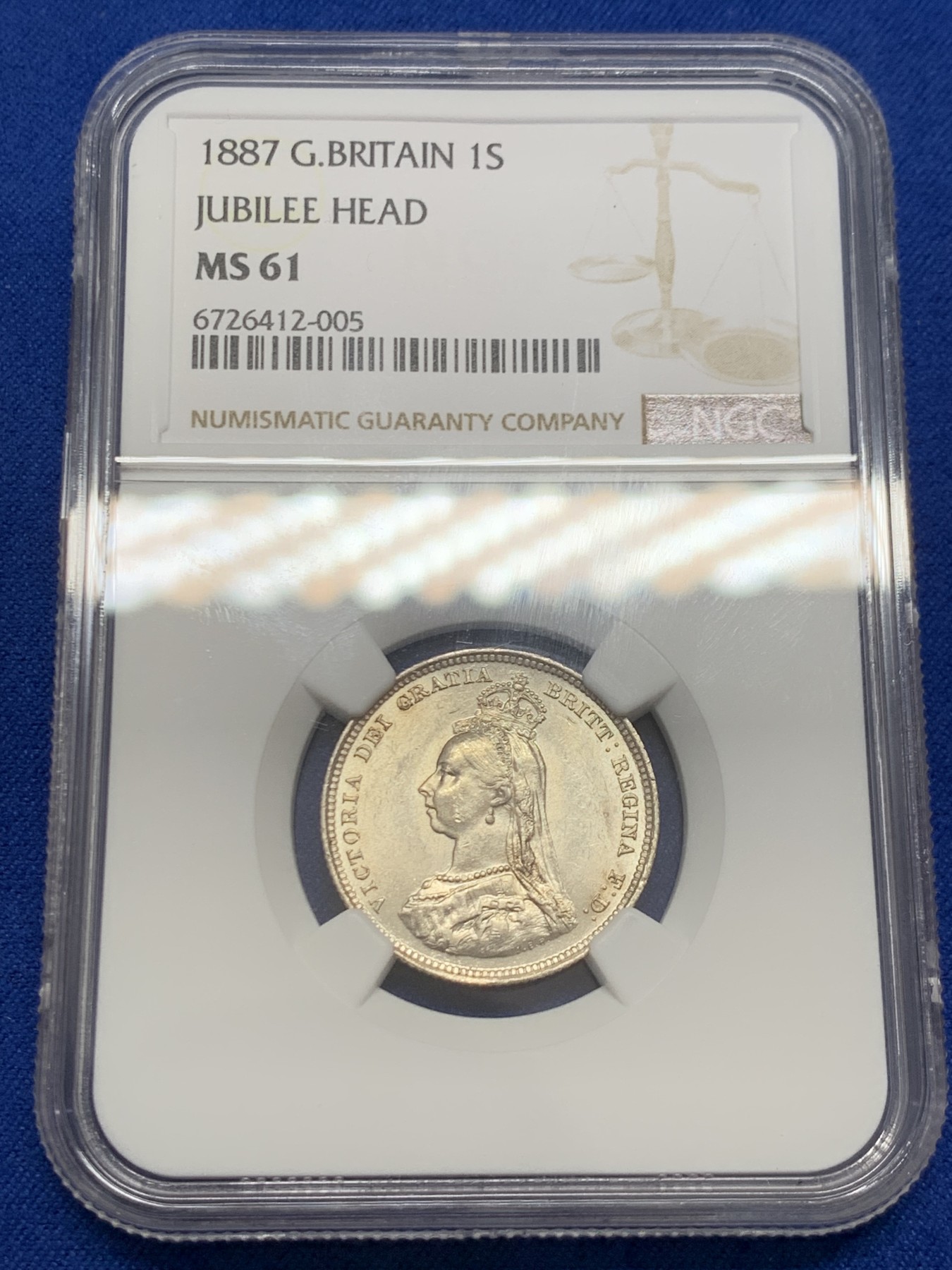 《竞宝斋》第243场-周日，周一 新年开场 (全场包邮) NGC MS61 英国1887年维多利亚高冠1先令银币 白霜光 细节漂亮 干净清爽