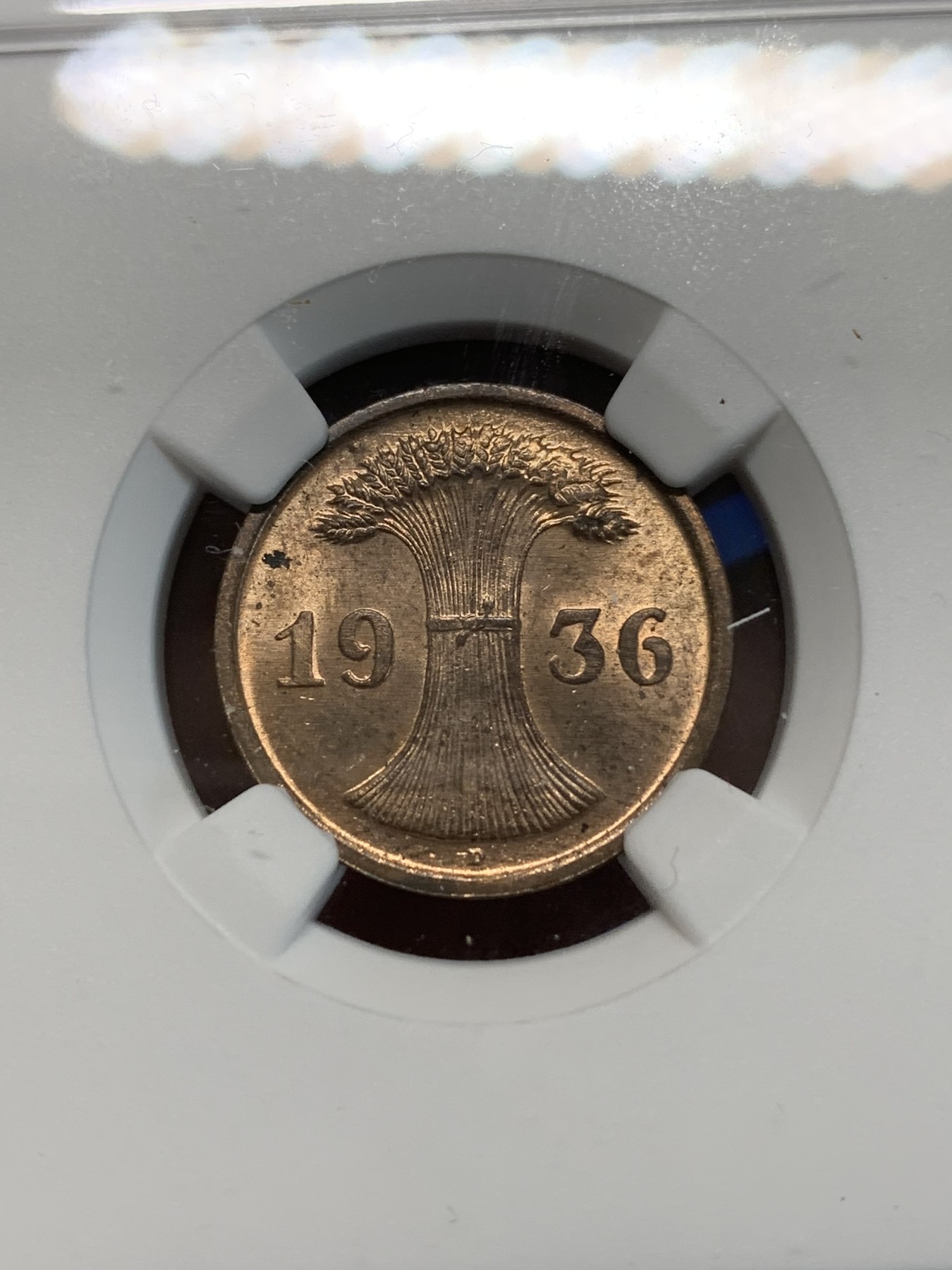 《竞宝斋》第243场-周日，周一 新年开场 (全场包邮) NGC MS63RB 德国1936D 2芬尼 铜光不错