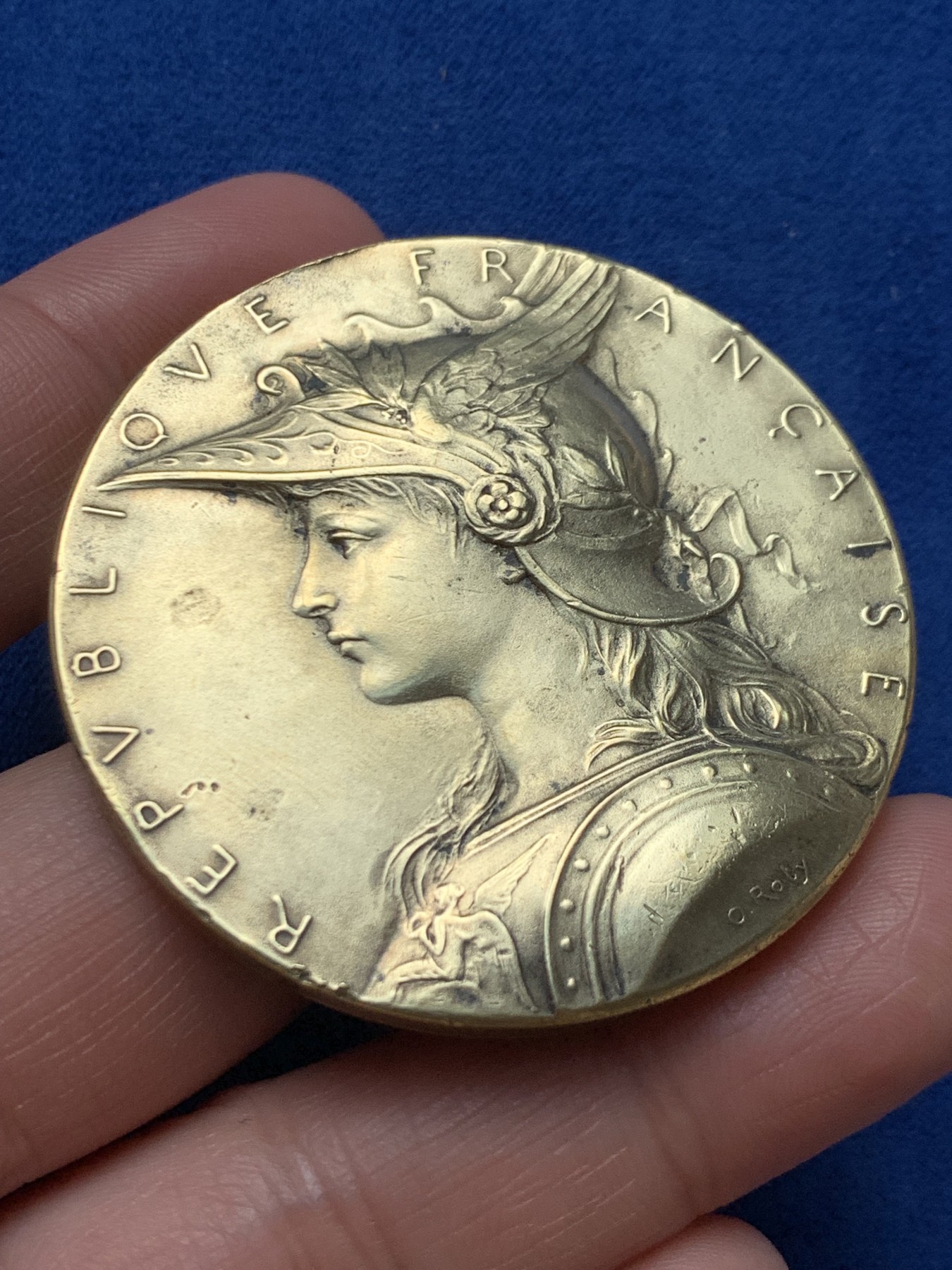 《竞宝斋》第243场-周日，周一 新年开场 (全场包邮) 罗蒂作品 戎装玛丽安娜铜章 早期CUIVRE版本 非常见BRONZE版本 背面包浆均匀自然 有划痕 50.2mm 66克 丰饶角铜标