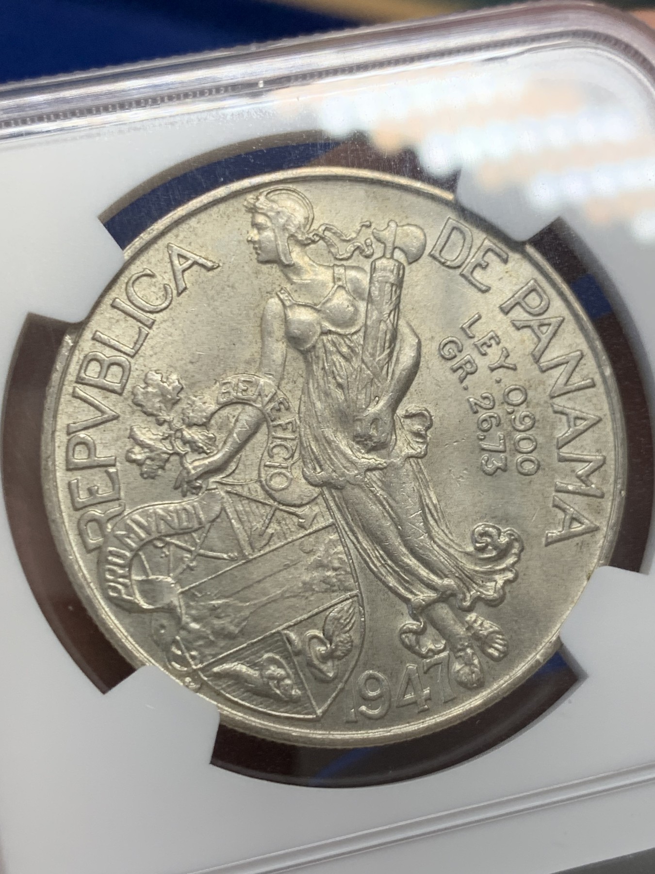 《竞宝斋》第243场-周日，周一 新年开场 (全场包邮) NGC MS63 巴拿马1947年巴波亚大银币 原光好品