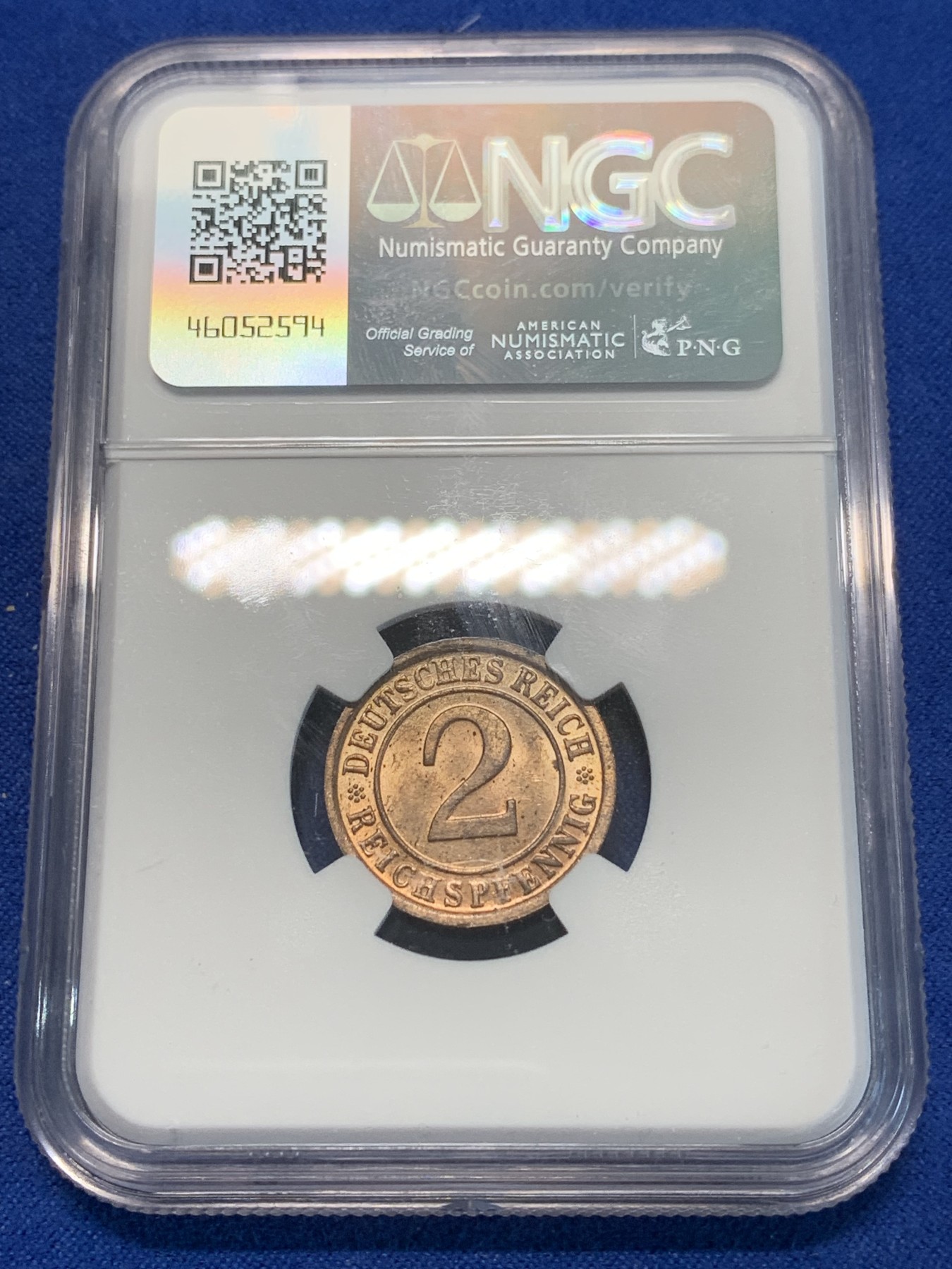 《竞宝斋》第243场-周日，周一 新年开场 (全场包邮) NGC MS63RB 德国1936D 2芬尼 铜光不错