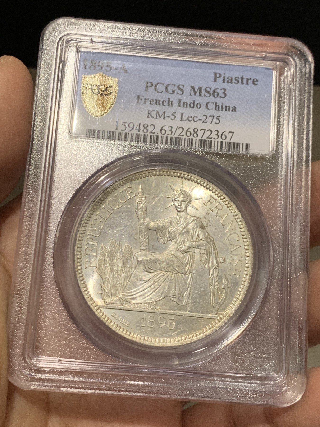 《竞宝斋》第243场-周日，周一 新年开场 (全场包邮) PCGS MS63 法属印支1895年加重坐洋 车轮炫光