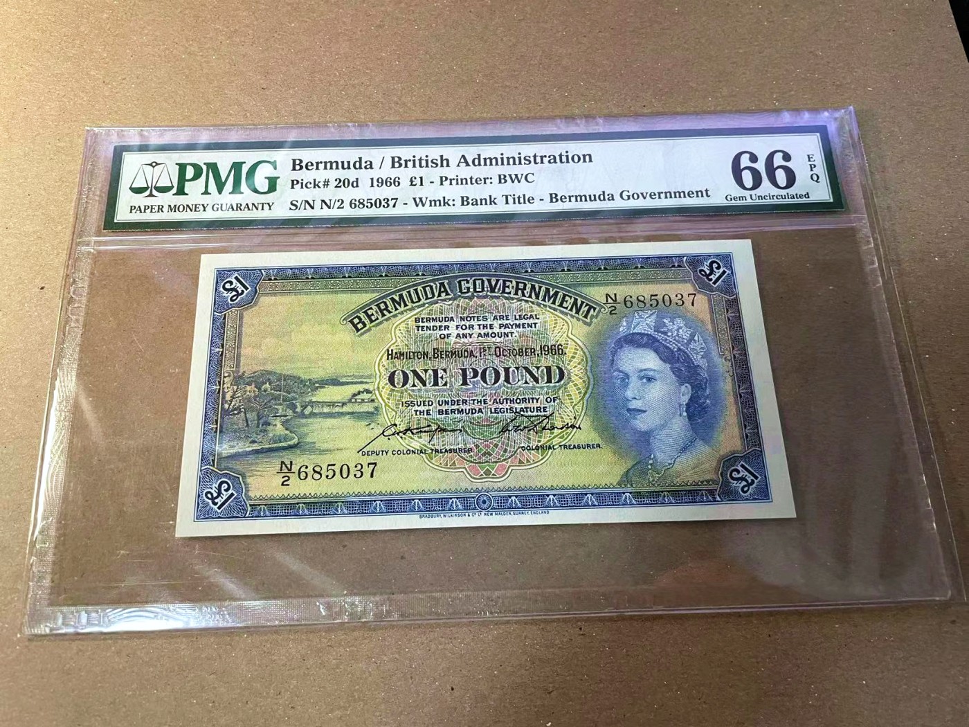 【Blue Auction】✨世界纸币精拍第440期【精】 百慕大 1966年1镑 BWC出品 大冠女王 PMG66EPQ 