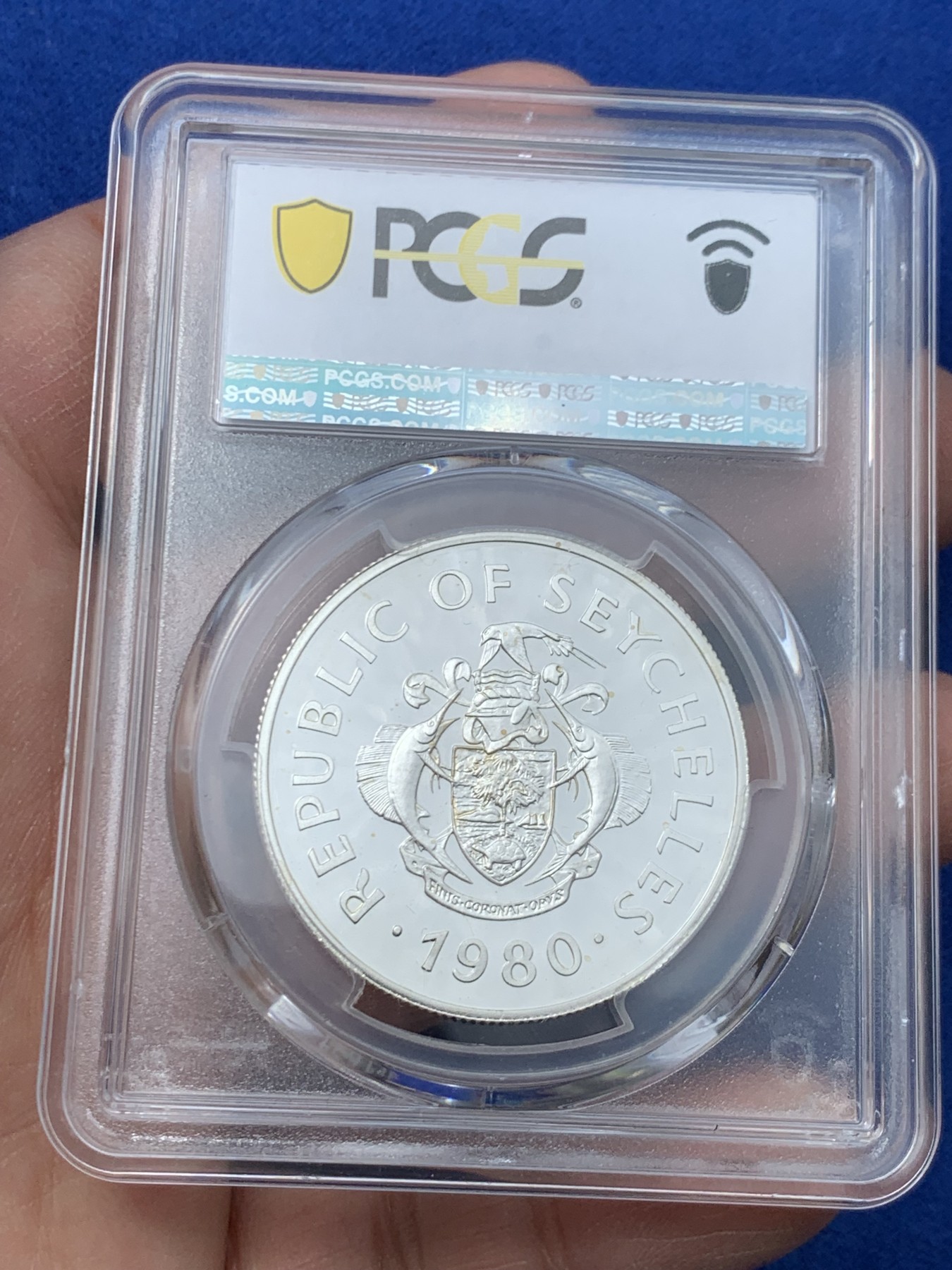 《竞宝斋》第243场-周日，周一 新年开场 (全场包邮) PCGS PR68 塞舌尔1980年国际儿童年50卢比精制纪念银币，925银，发行量1万枚。PROOF精制币，镜面状态，获得更高评级数量6枚。