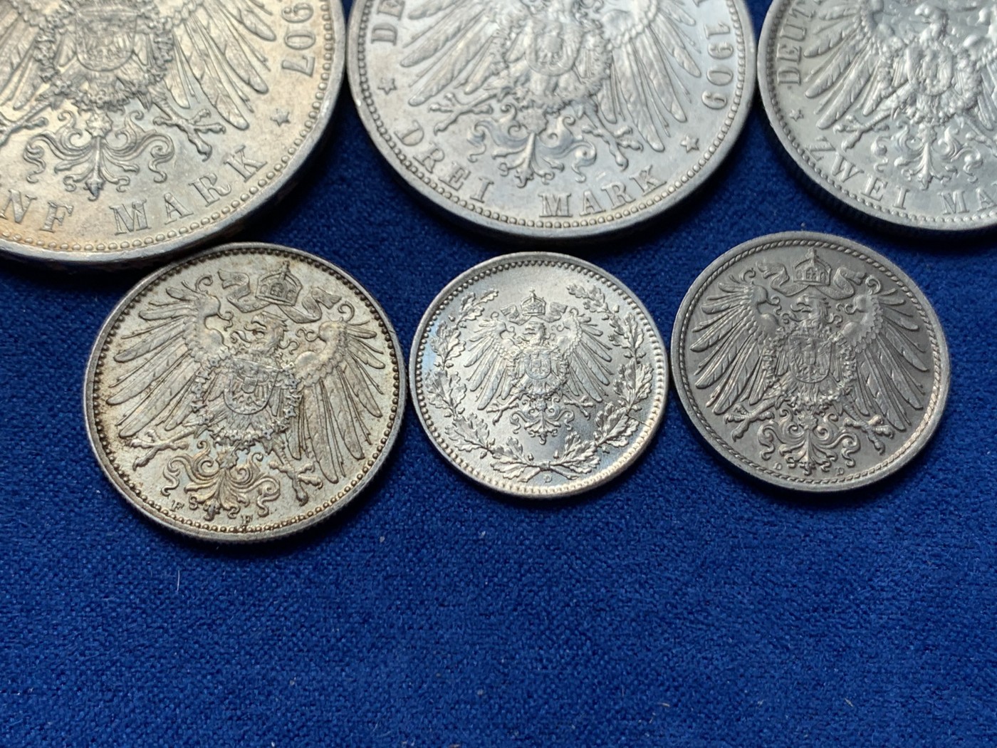 《竞宝斋》第243场-周日，周一 新年开场 (全场包邮) 6枚一组 德国 1/2+1+2+3+5马克，再加1枚10分，其中五马克和10分底光好