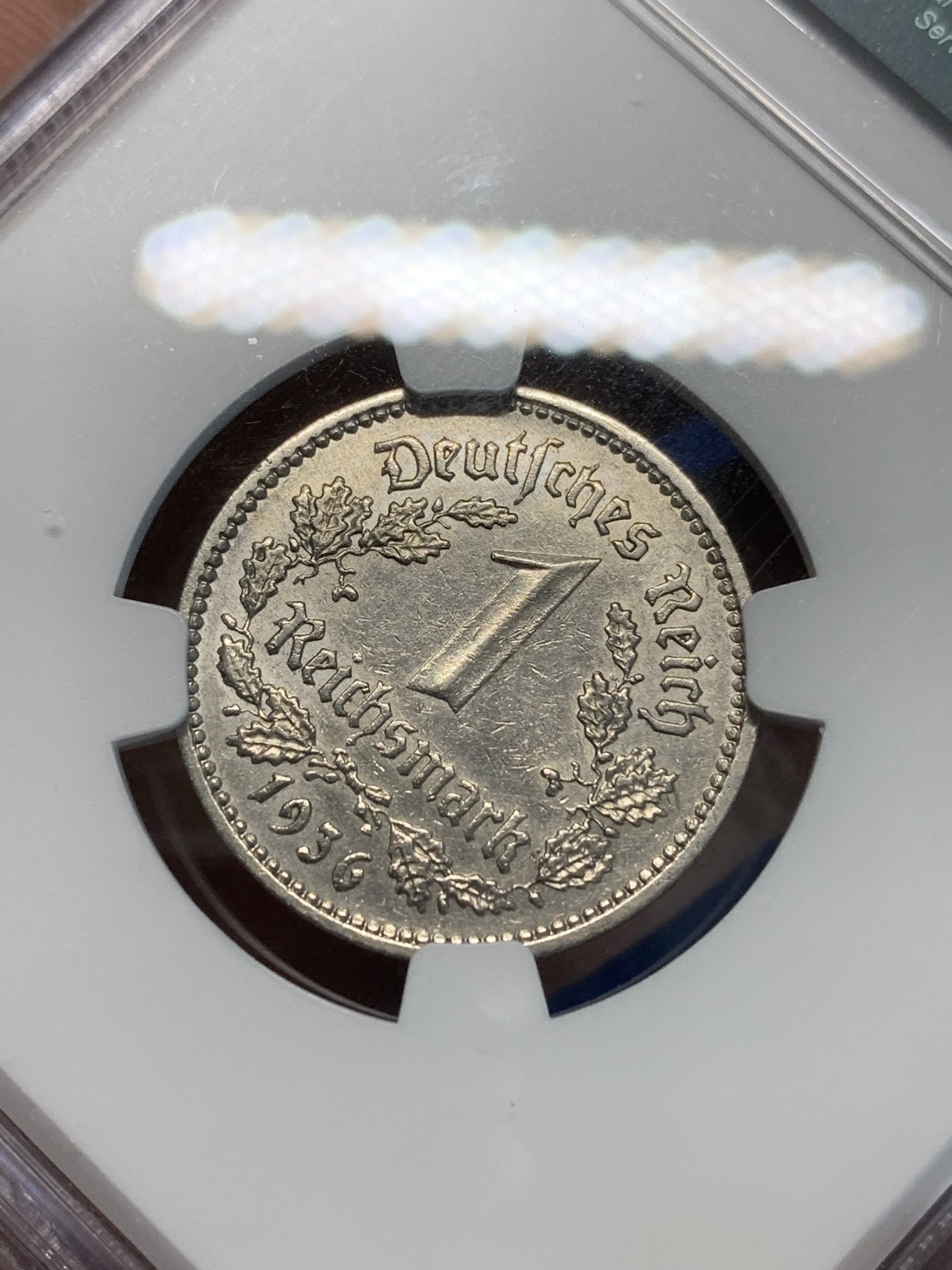 《竞宝斋》第243场-周日，周一 新年开场 (全场包邮) NGC UNCD 1936年A版德国1马克纯镍币，品相不错