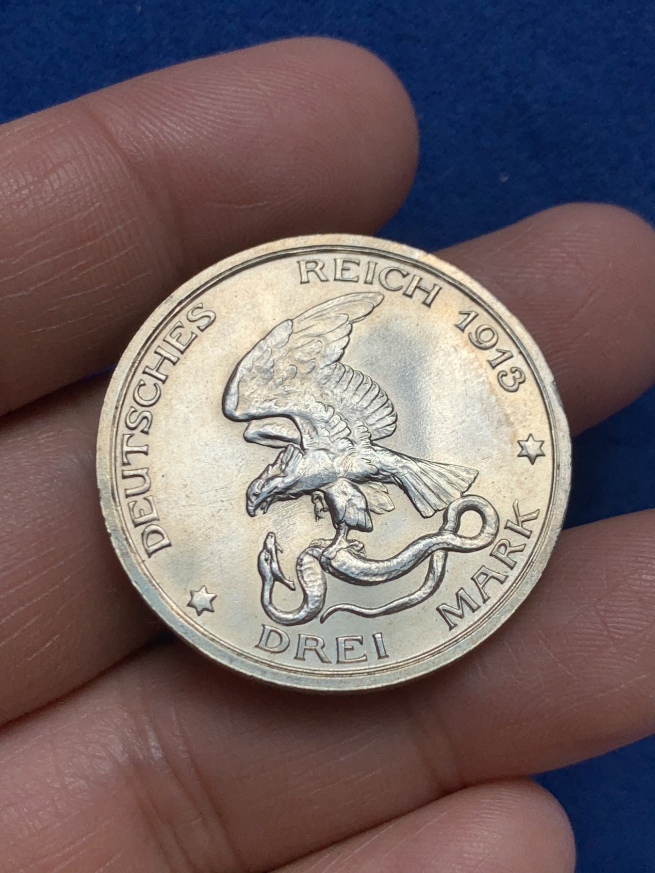 《竞宝斋》第243场-周日，周一 新年开场 (全场包邮) 德国普鲁士1913年战胜拿破仑100周年纪念3马克银币