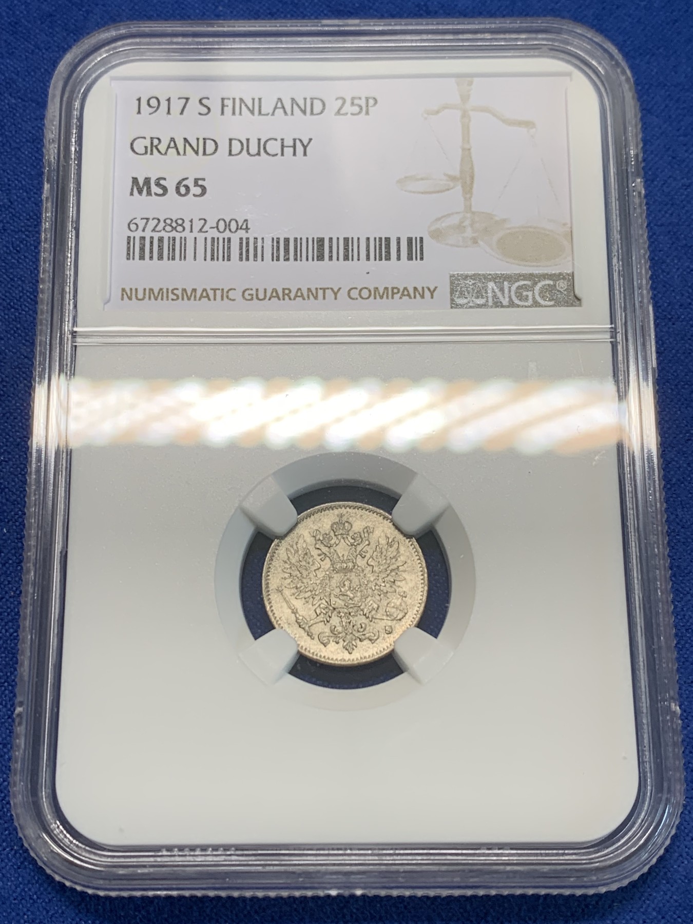 《竞宝斋》第243场-周日，周一 新年开场 (全场包邮) NGC MS65 俄占芬兰1917年25盆尼小银币