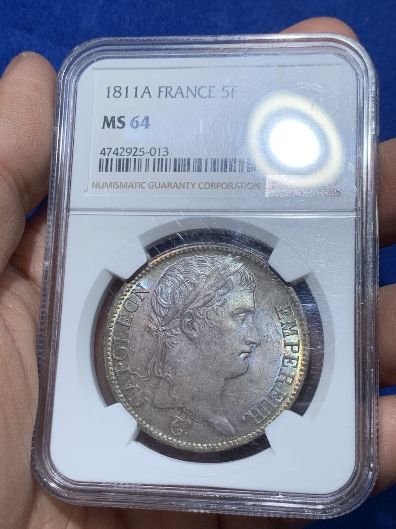 《竞宝斋》第243场-周日，周一 新年开场 (全场包邮) NGC MS64 法国1811年拿破仑一世5法郎银币 双面深彩炫光 全深打 难得状态 一枚在手别无所求