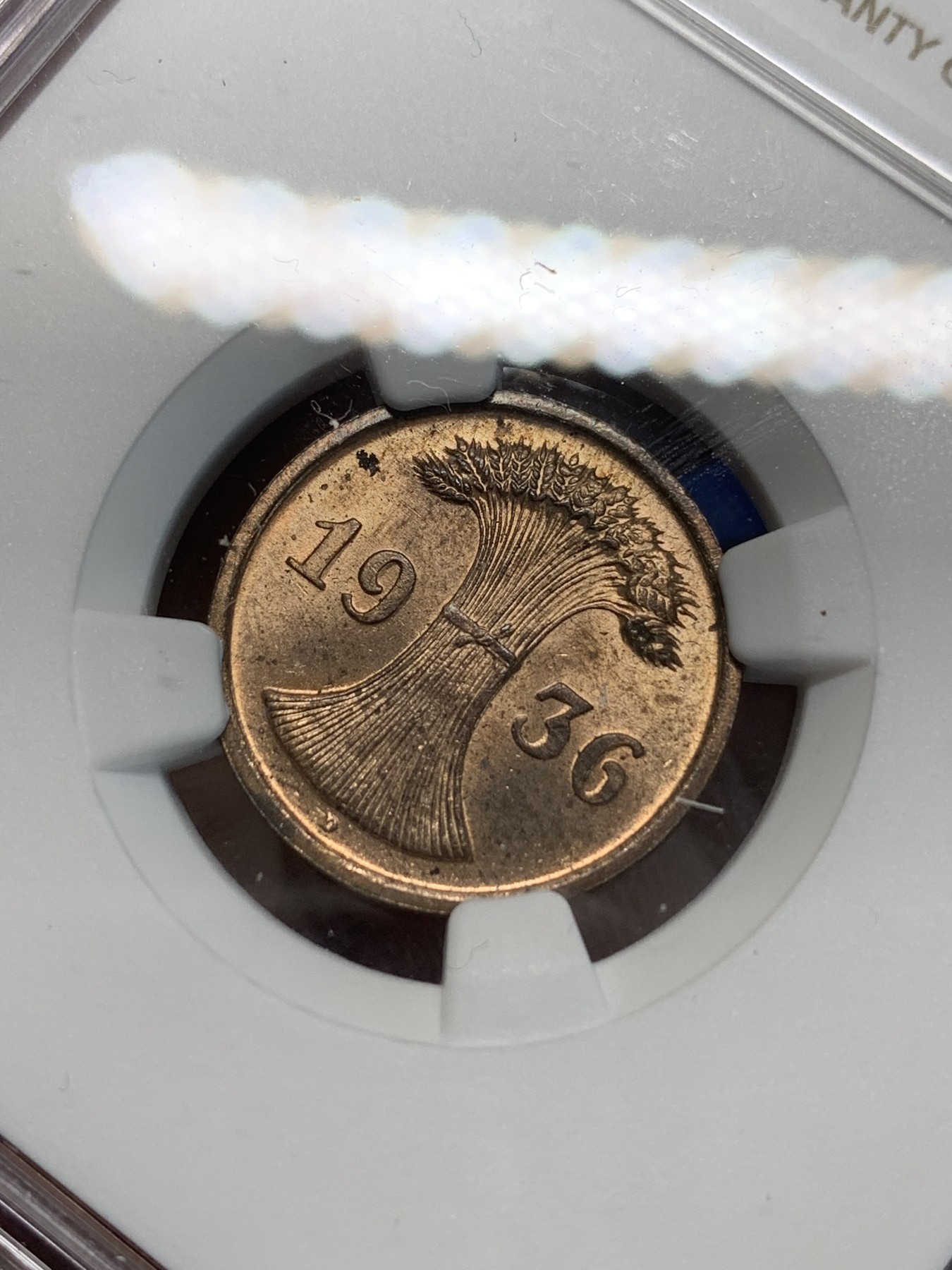 《竞宝斋》第243场-周日，周一 新年开场 (全场包邮) NGC MS63RB 德国1936D 2芬尼 铜光不错