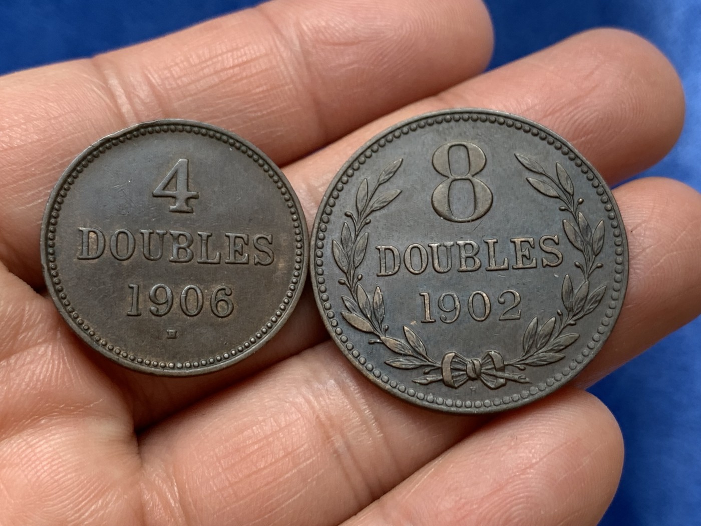《竞宝斋》第243场-周日，周一 新年开场 (全场包邮) 2枚一组 根西爱德华七世少见铜币(1902年8道布+1906年4道布)，品相都不错