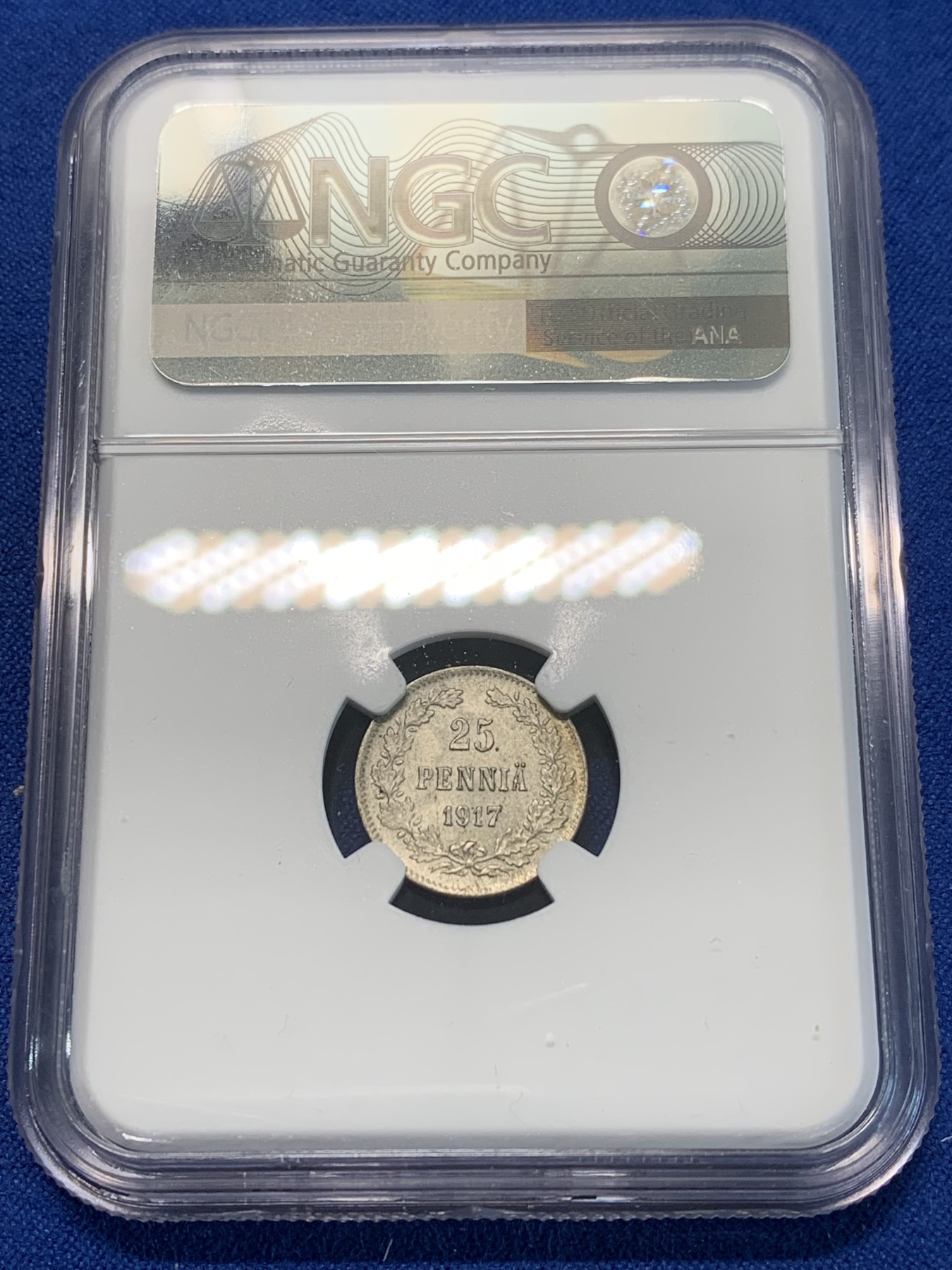 《竞宝斋》第243场-周日，周一 新年开场 (全场包邮) NGC MS65 俄占芬兰1917年25盆尼小银币