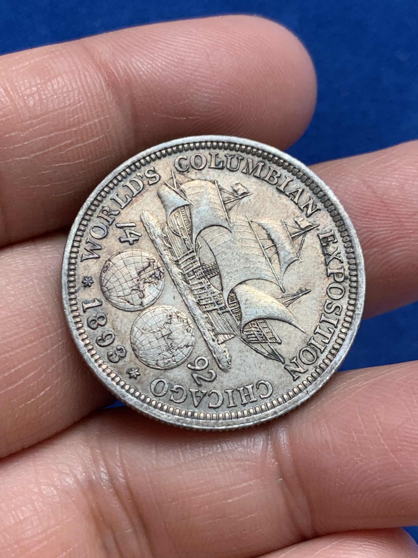 《竞宝斋》第243场-周日，周一 新年开场 (全场包邮) 美国 1893年 哥伦布半美元 银币 原味彩包浆