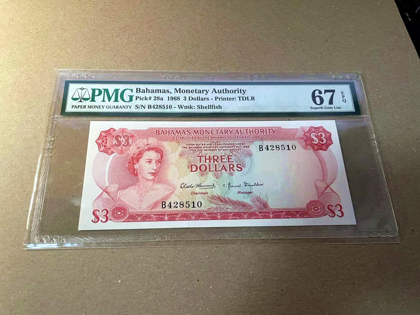 【Blue Auction】✨世界纸币精拍第440期【精】 巴哈马 1968年3元 彩背 PMG67EPQ 高分 女王