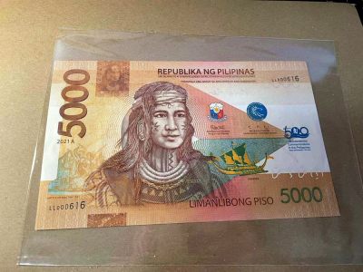 【Blue Auction】✨世界纸币精拍第440期【精】 -    【616倒置小号 带册】菲律宾 2021（A）年5000比索 较少见 超大票幅 纪念钞 设计精美 全新UNC（极轻微印子）