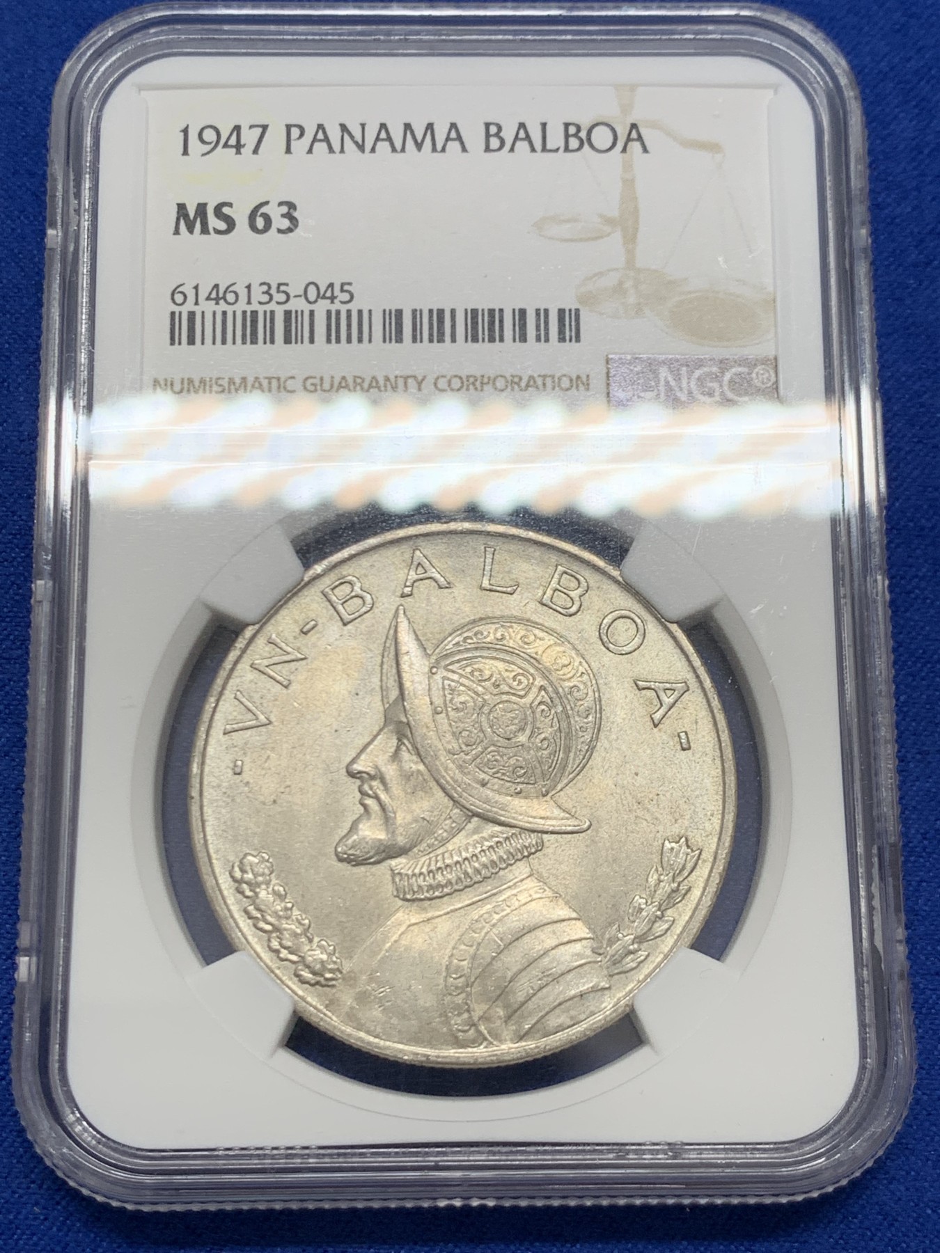 《竞宝斋》第243场-周日，周一 新年开场 (全场包邮) NGC MS63 巴拿马1947年巴波亚大银币 原光好品