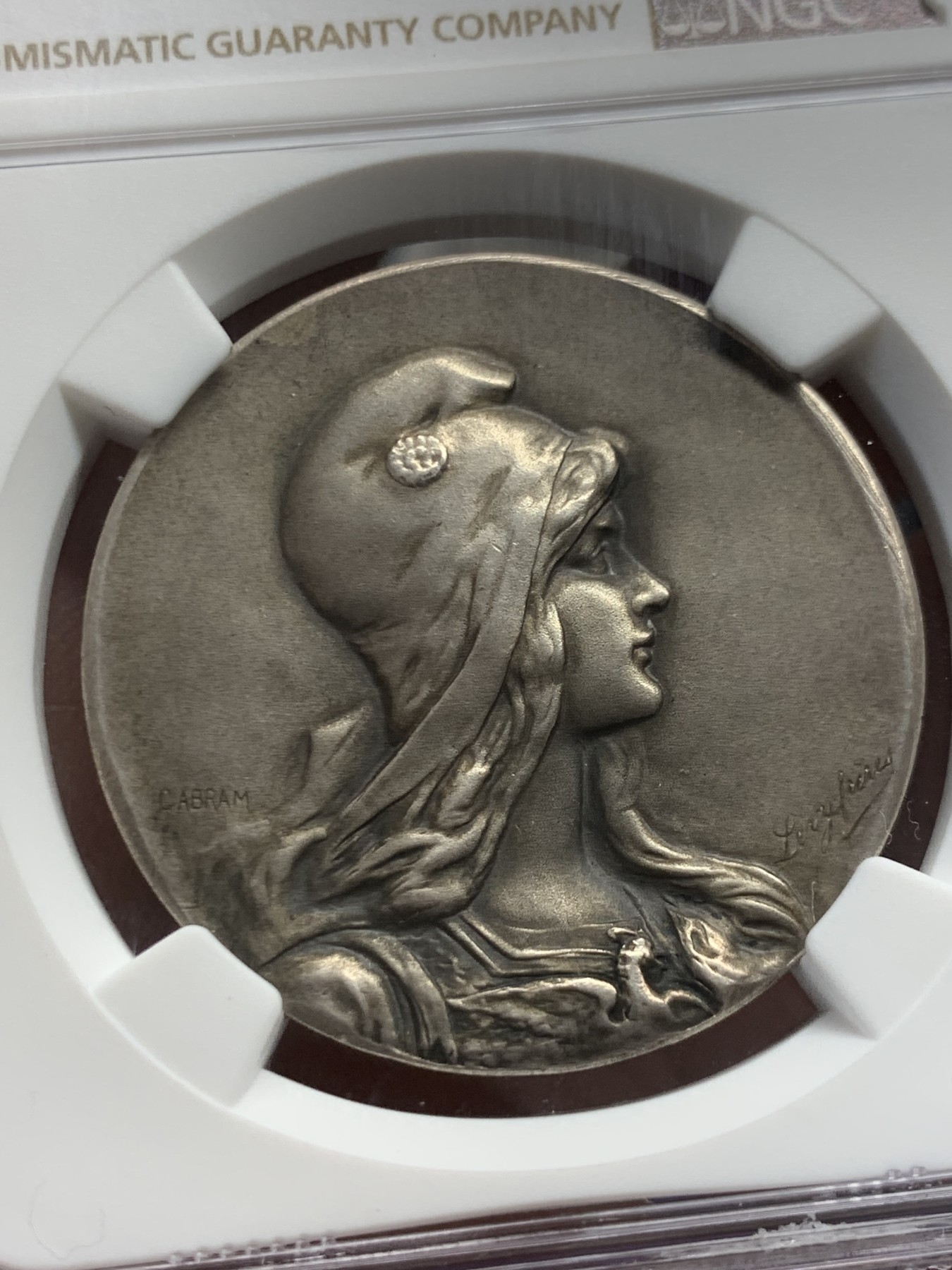 《竞宝斋》第243场-周日，周一 新年开场 (全场包邮) NGC MS64 法国第三共和国公共卫生部玛丽安娜银质纪念奖章 少见品种 高分