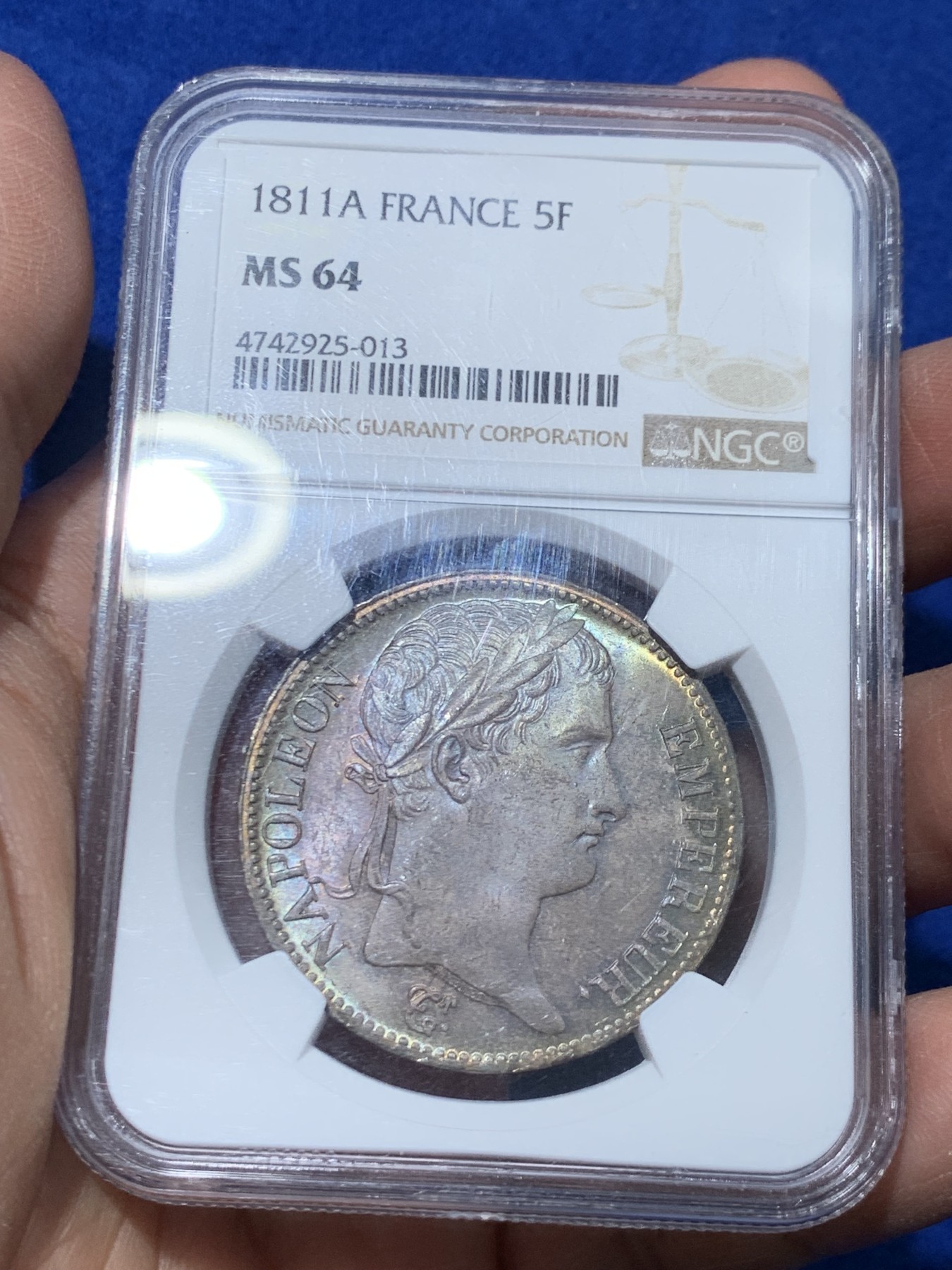 《竞宝斋》第243场-周日，周一 新年开场 (全场包邮) NGC MS64 法国1811年拿破仑一世5法郎银币 双面深彩炫光 全深打 难得状态 一枚在手别无所求