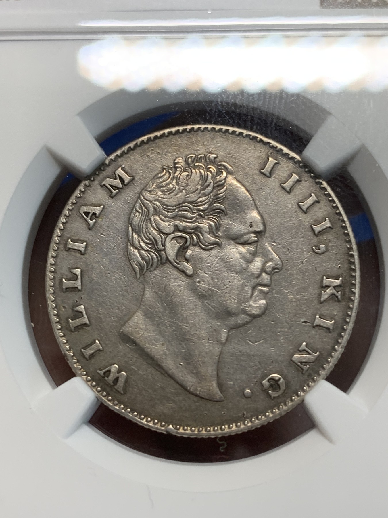 《竞宝斋》第243场-周日，周一 新年开场 (全场包邮) NGC XFD 印度1835年C版威廉四世1卢比银币，比维多利亚女王版本少多了。