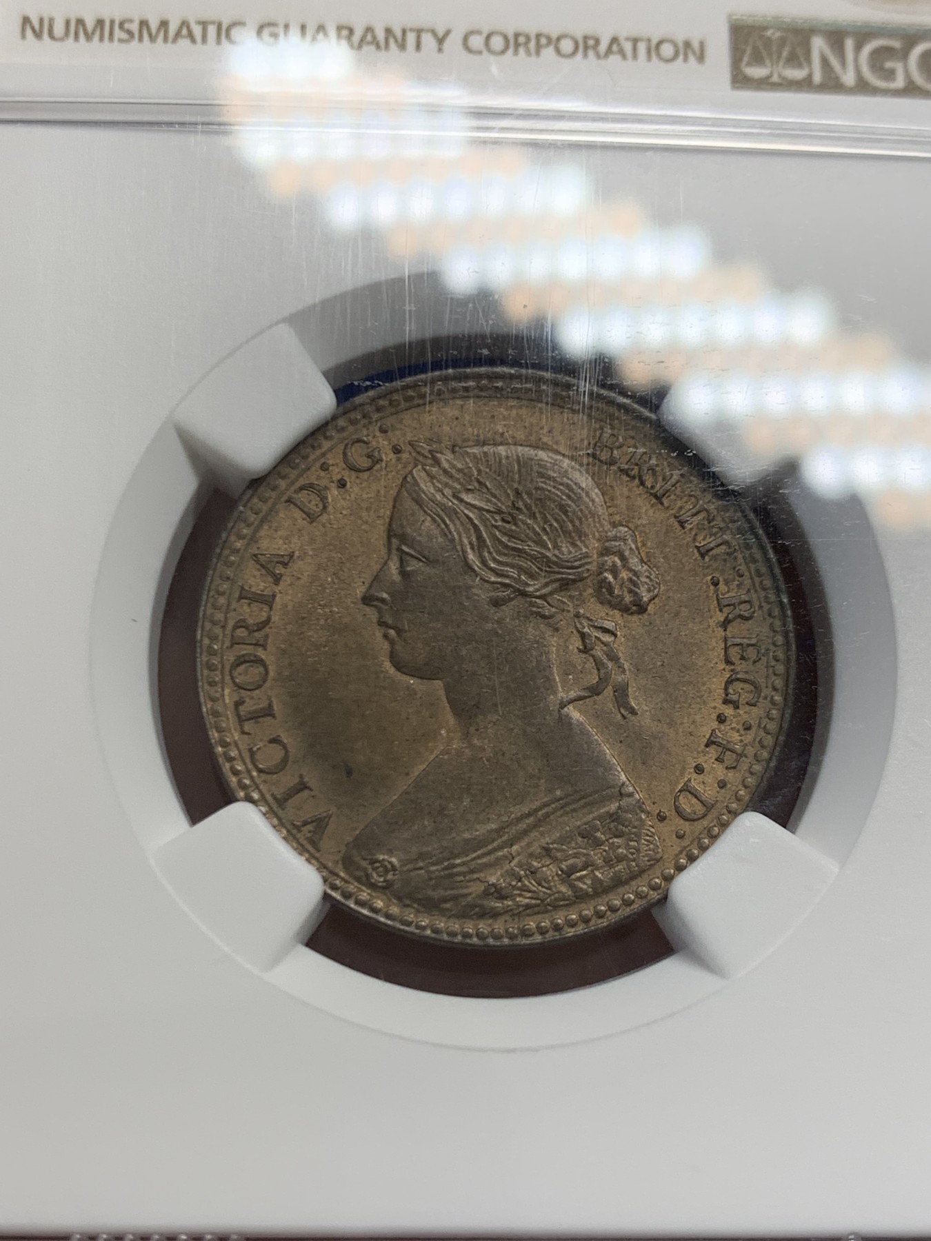 《竞宝斋》第243场-周日，周一 新年开场 (全场包邮) NGC MS63BN 1860年英国早期维多利亚半便士铜币 NGC标注成了1便士 极少见的首年份珠纹边版本 铜光明显细节完整不输RB