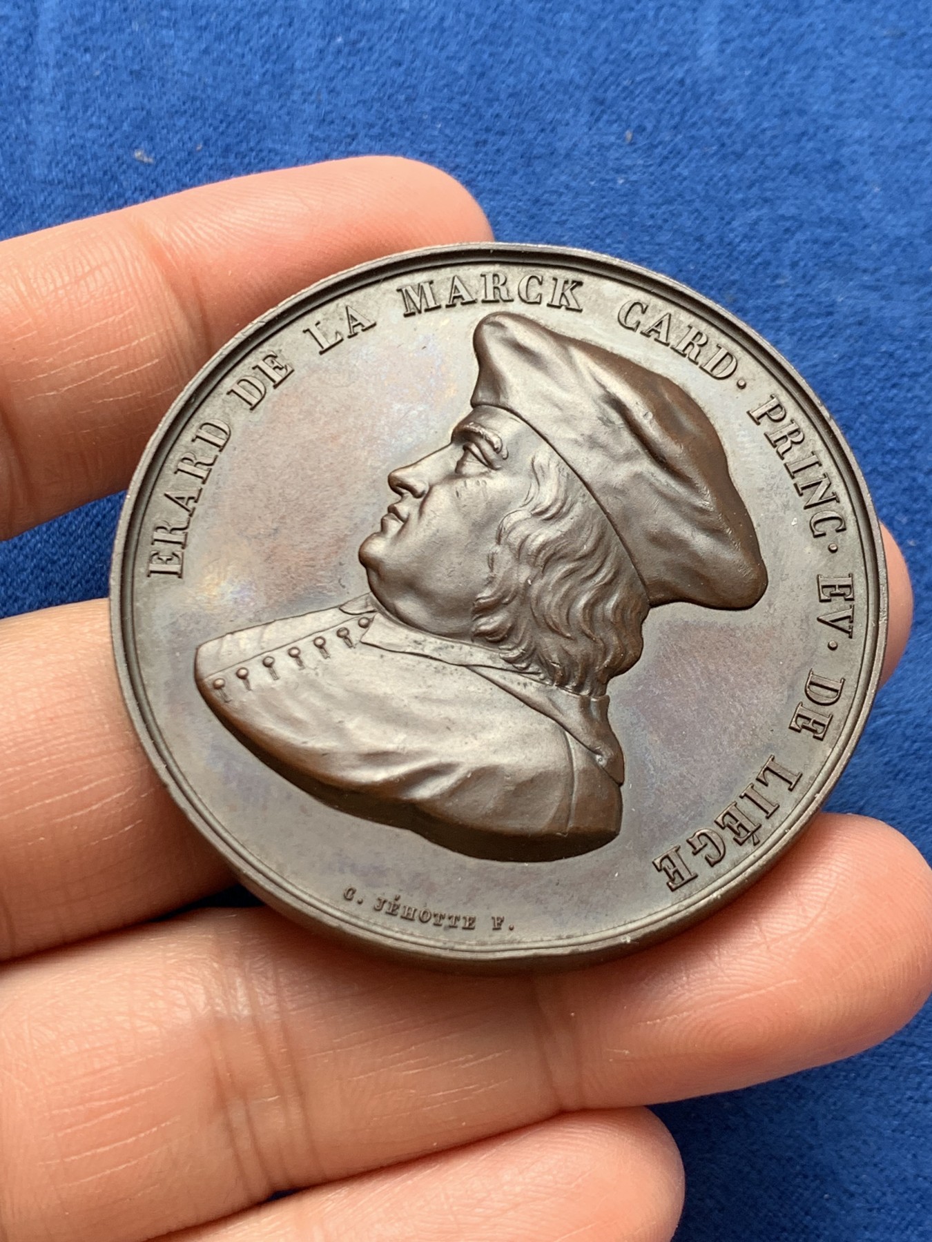 《竞宝斋》第243场-周日，周一 新年开场 (全场包邮) 比利时1849纪念列日王子巧克力色铜章 50.2mm 60.4g