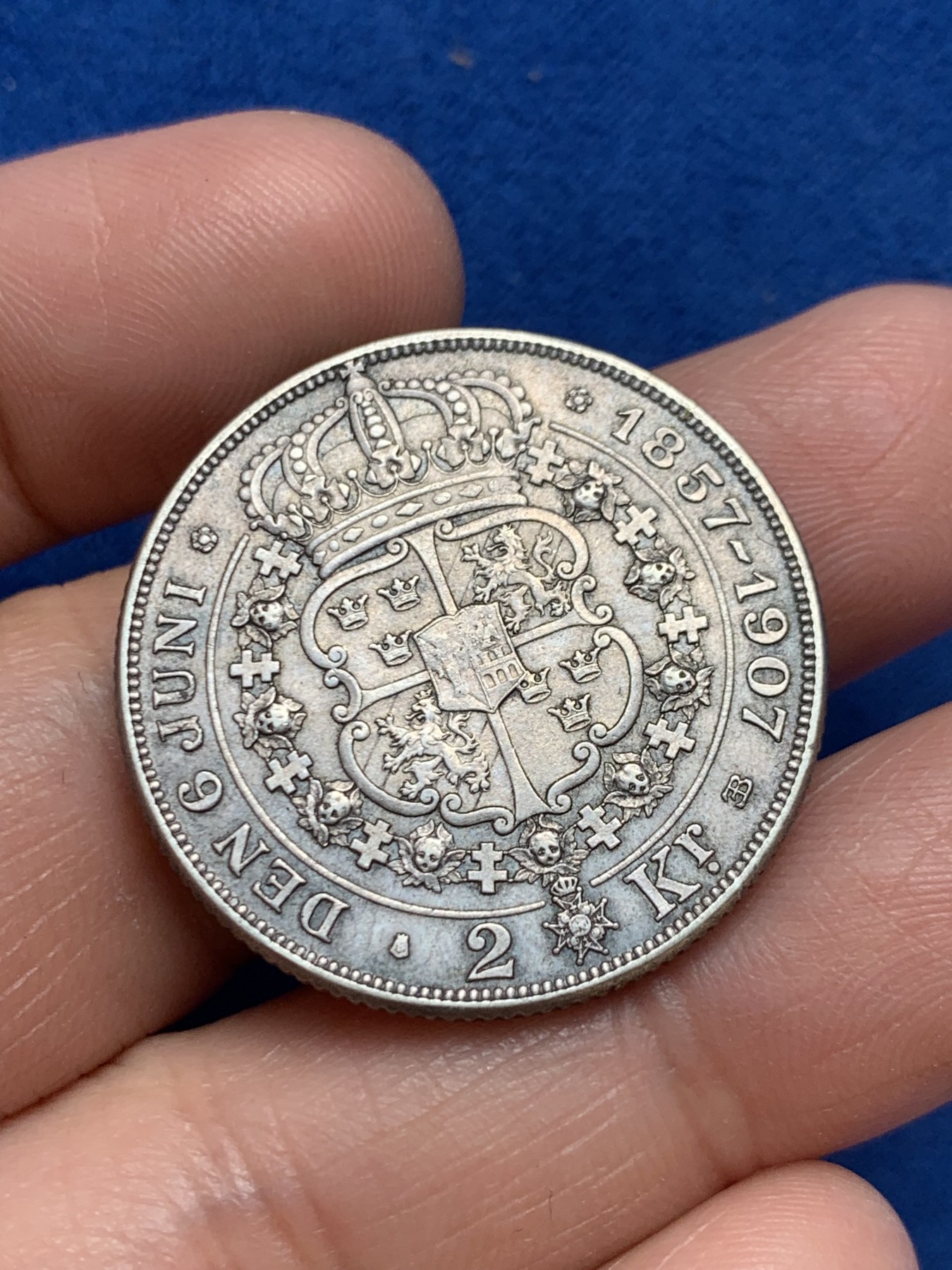 《竞宝斋》第243场-周日，周一 新年开场 (全场包邮) 瑞典1907年奥斯卡二世金婚纪念2克朗银币