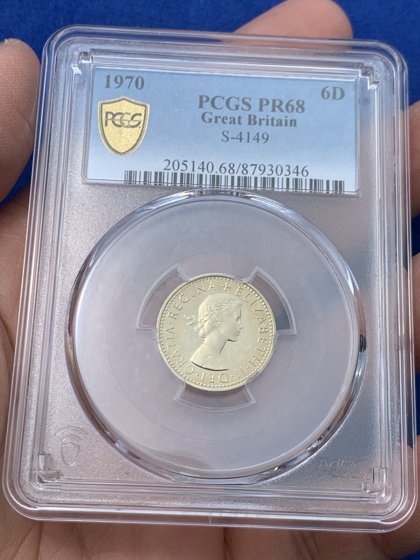 《竞宝斋》第243场-周日，周一 新年开场 (全场包邮) PCGS PR68 英国1970年精制6便士 十二进制关门套 分数到位