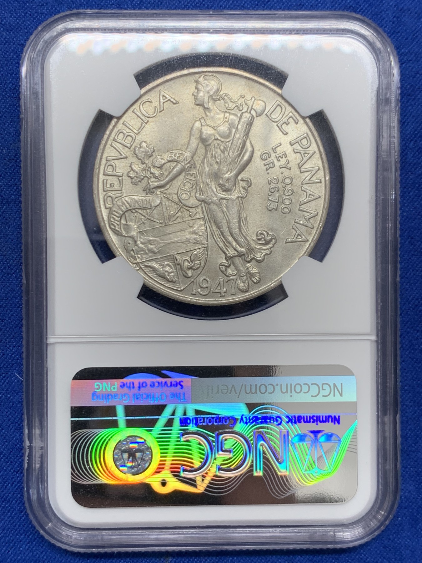 《竞宝斋》第243场-周日，周一 新年开场 (全场包邮) NGC MS63 巴拿马1947年巴波亚大银币 原光好品