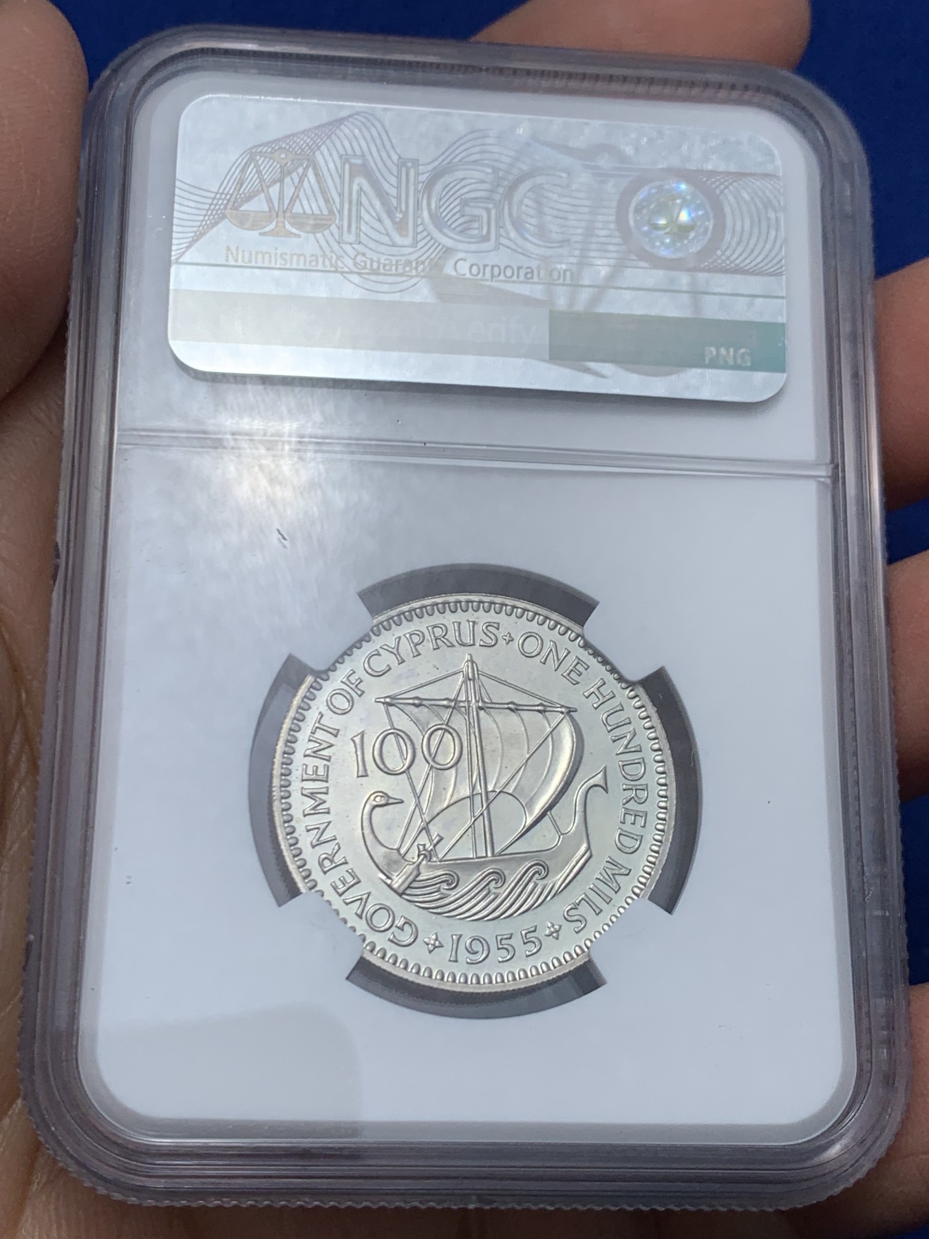 《竞宝斋》第244场-周日，周一 新年开场 (全场包邮) 1955年塞浦路斯5枚套，NGC盒子连号，伊利沙白女王经典形态 ，带原盒