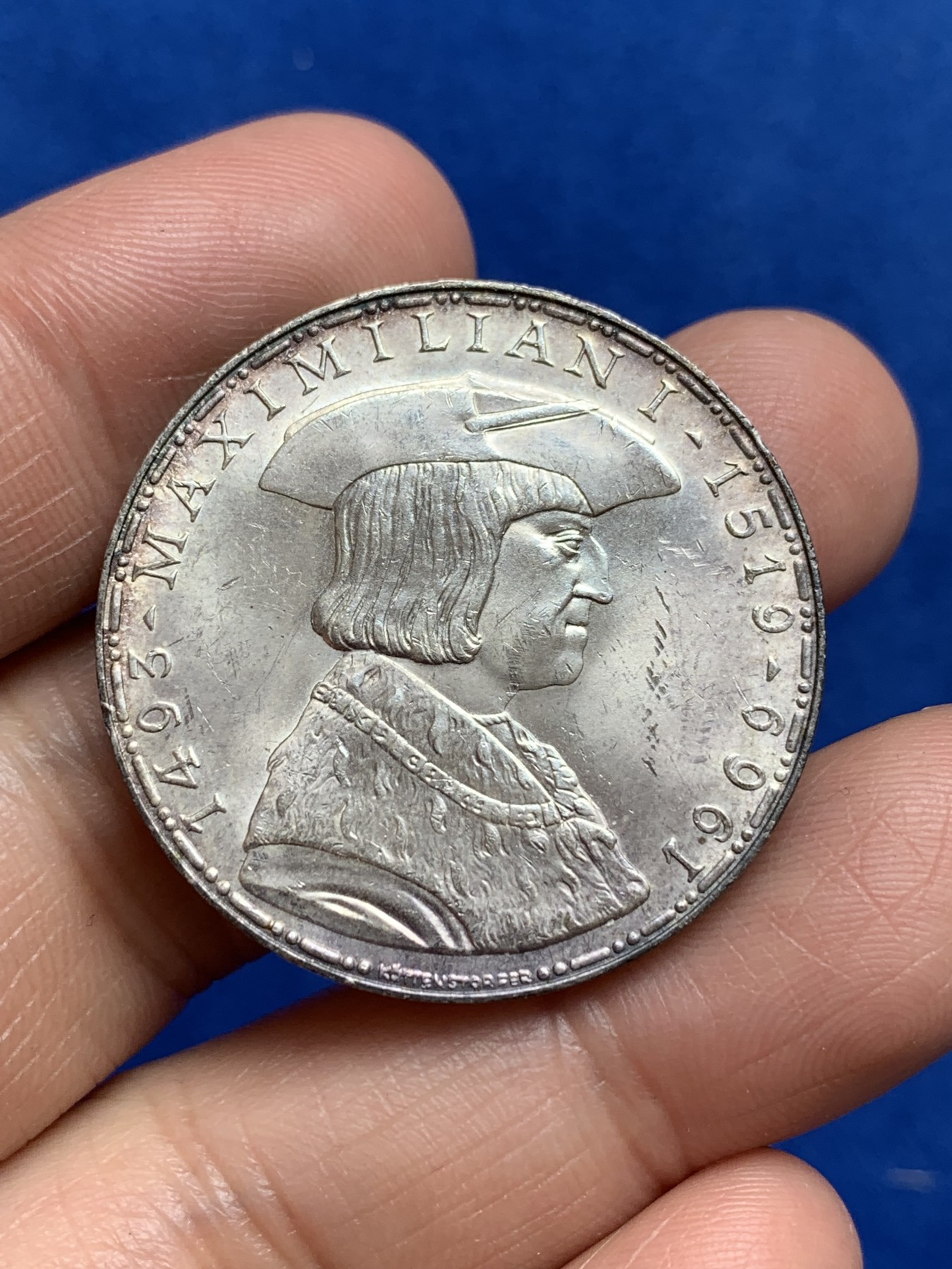 《竞宝斋》第244场-周日，周一 新年开场 (全场包邮) 奥地利1969年马克西米连一世逝世450周年50先令银币