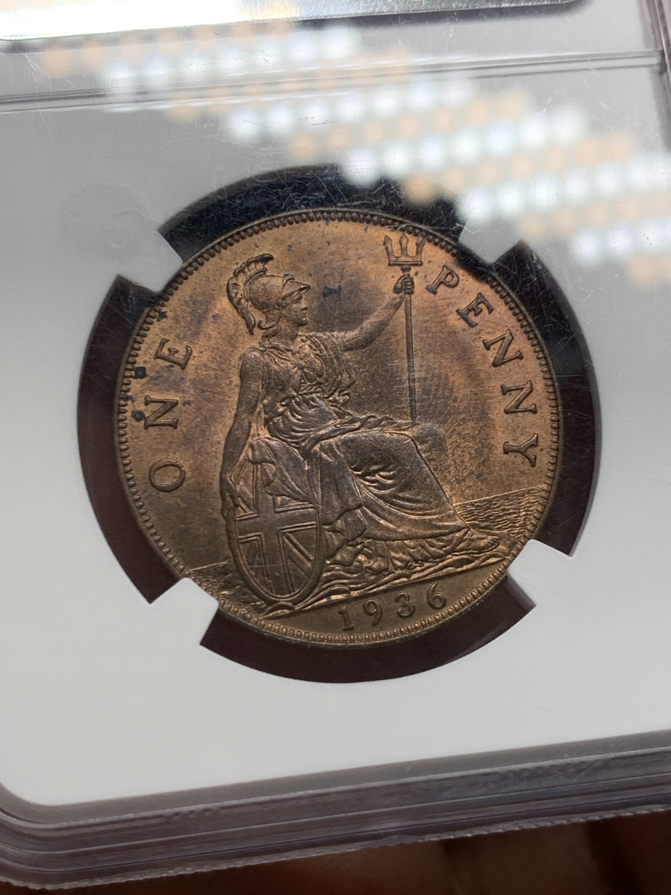 《竞宝斋》第244场-周日，周一 新年开场 (全场包邮) NGC MS63RB 英国 1936年 乔治五世头像 1便士 铜币