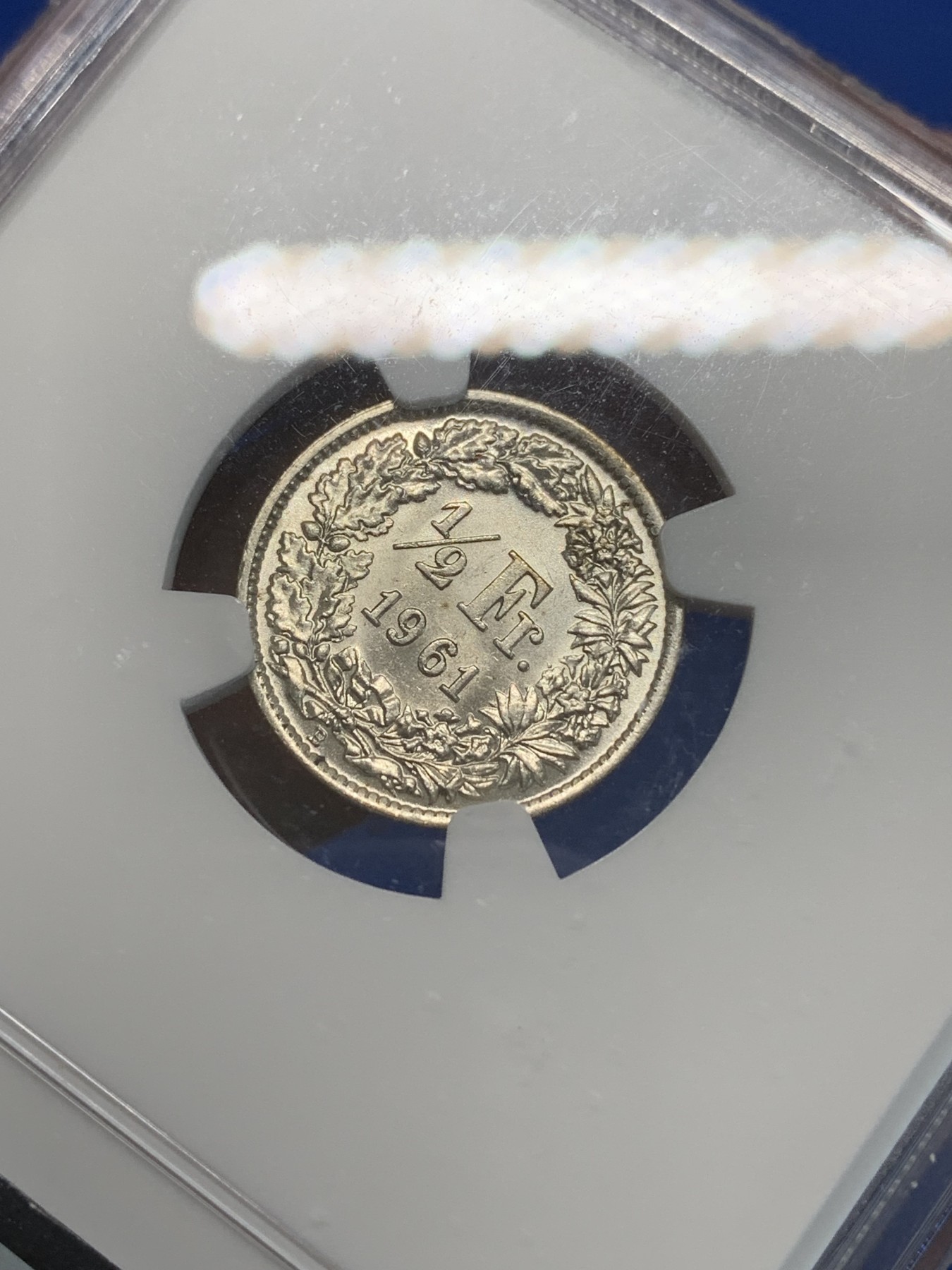 《竞宝斋》第244场-周日，周一 新年开场 (全场包邮) NGC MS61 瑞士1961年雪山女神1/2法郎银币，感觉低评了