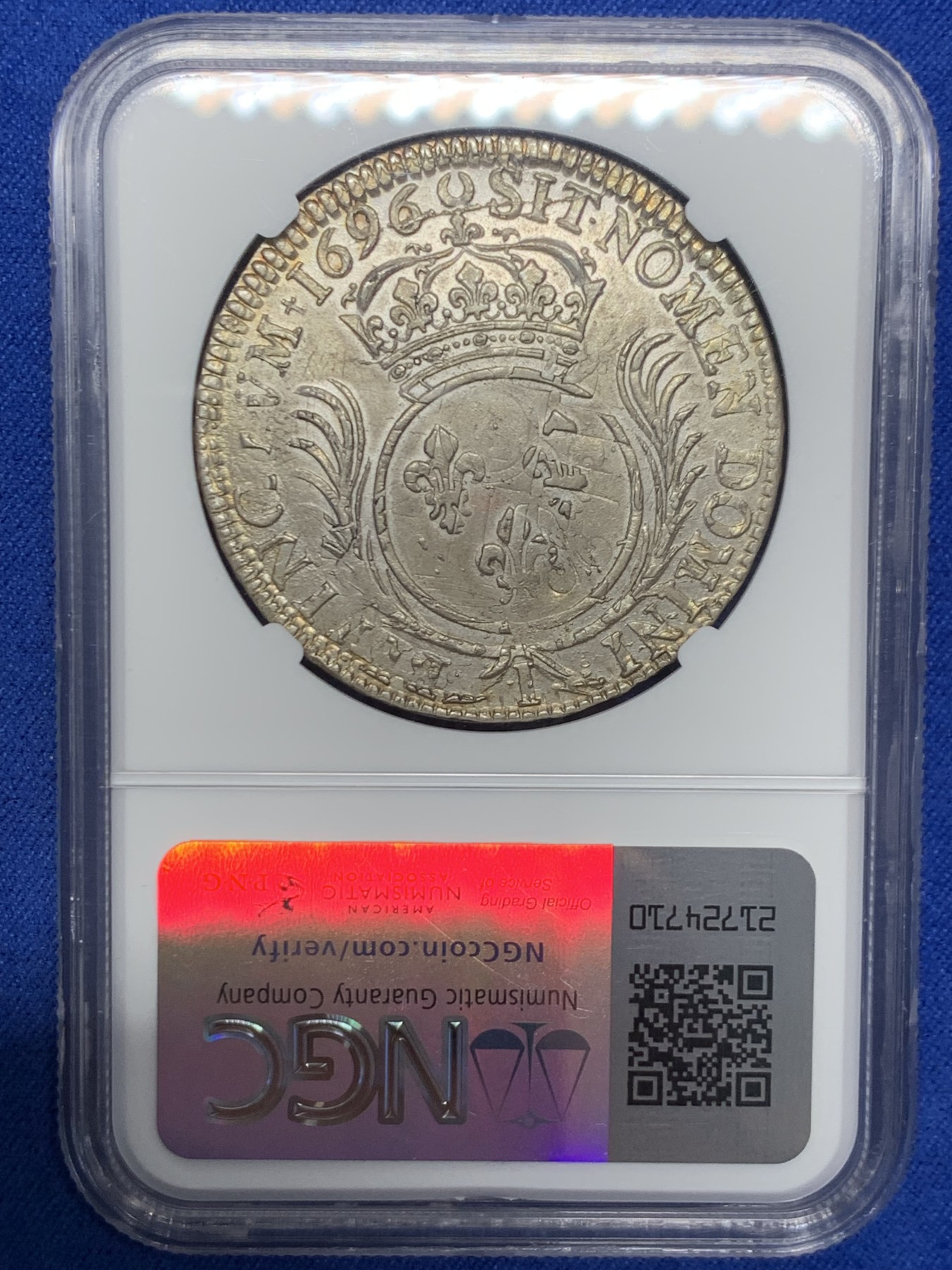 《竞宝斋》第244场-周日，周一 新年开场 (全场包邮) NGC AU50 法国 1696 I版 路易十四太阳王 埃居大银币 双面深打 无减重痕迹