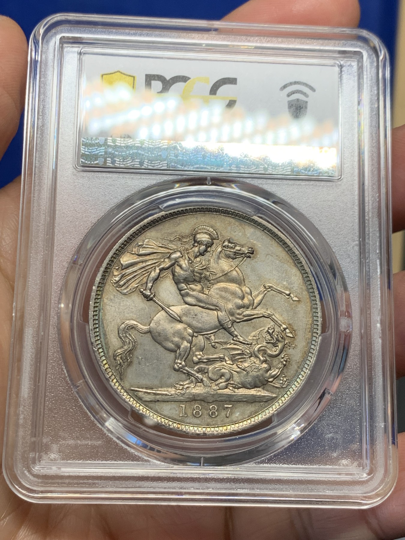 《竞宝斋》第244场-周日，周一 新年开场 (全场包邮) PCGS UNC 英国1887年维多利亚高冠马剑克朗银币 包浆漂亮