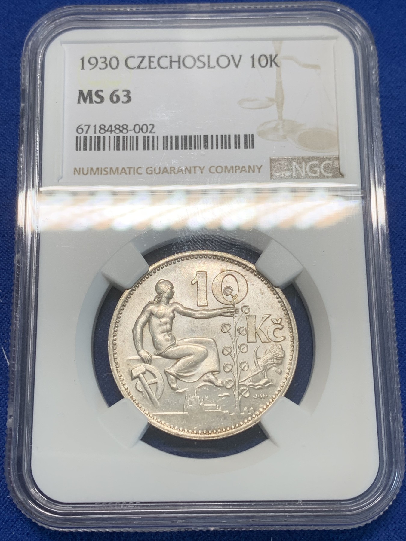 《竞宝斋》第244场-周日，周一 新年开场 (全场包邮) NGC MS63 捷克1930年10K银币，品相十分精美。